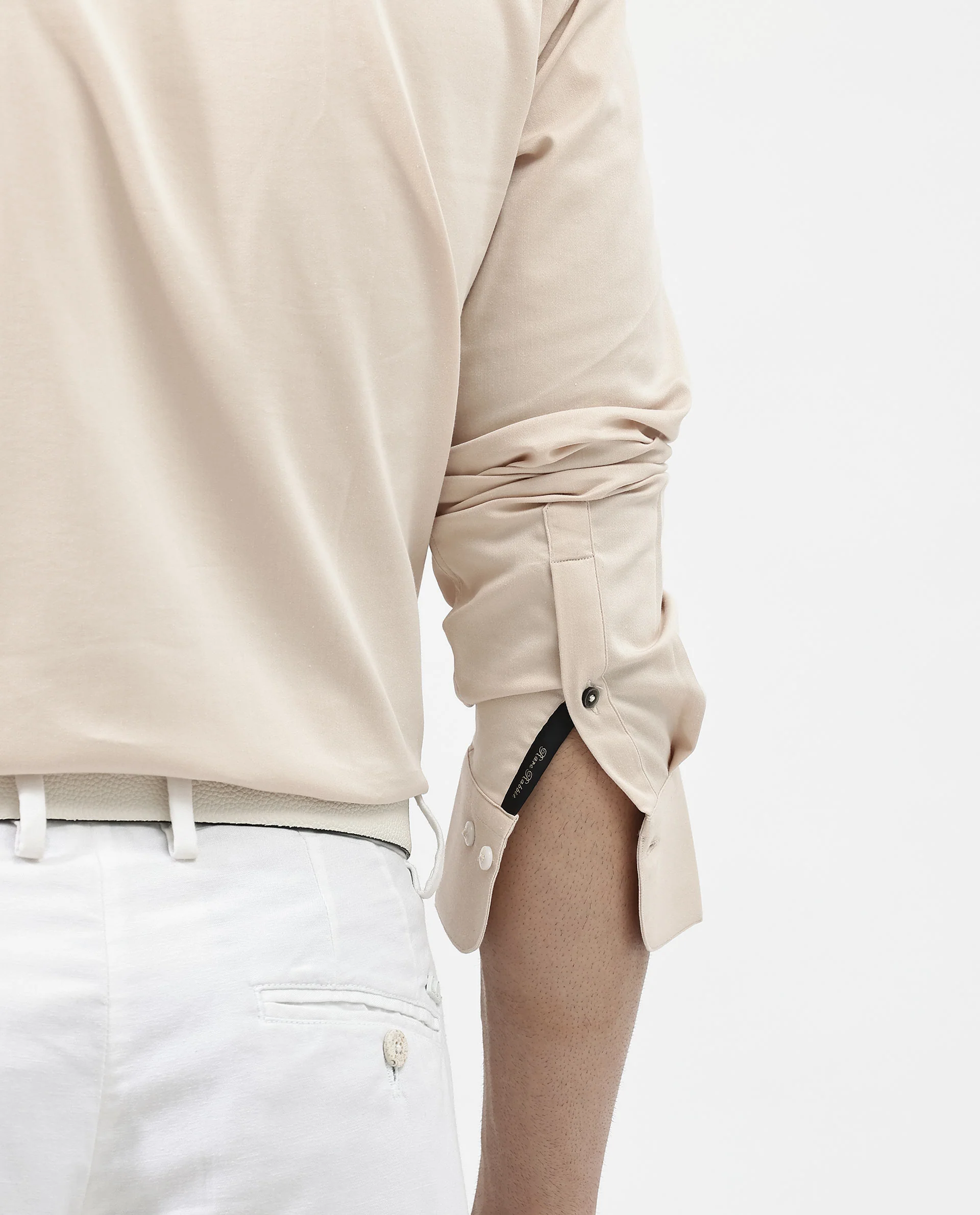 Rare Rabbit Men's Holand Light Beige Satin Plain Regular Fit Full Sleeve Collared Shirt - Image 5