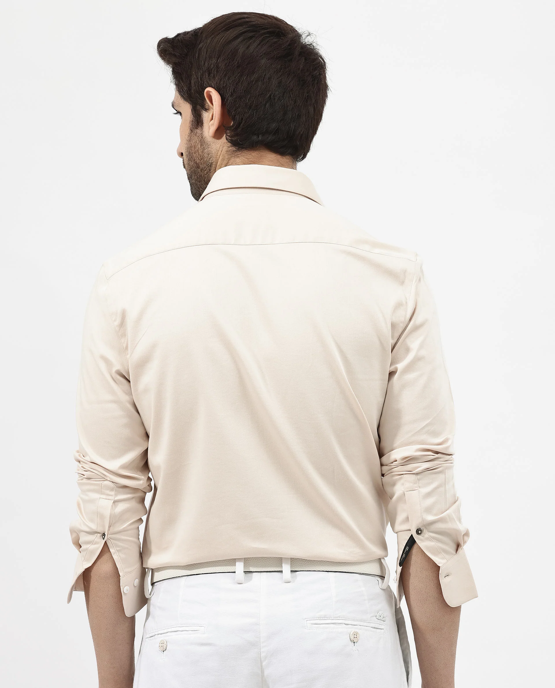 Rare Rabbit Men's Holand Light Beige Satin Plain Regular Fit Full Sleeve Collared Shirt - Image 7