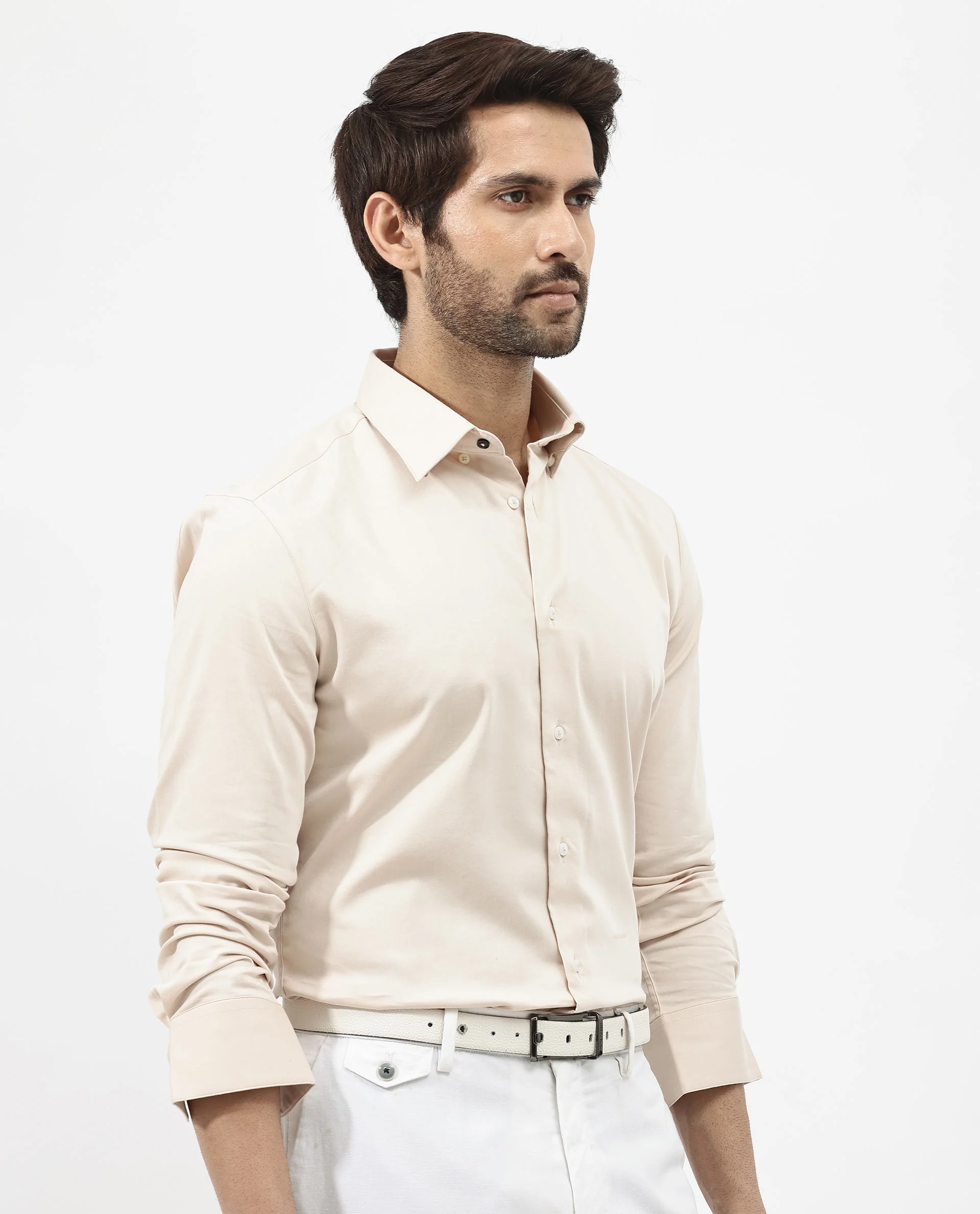 Rare Rabbit Men's Holand Light Beige Satin Plain Regular Fit Full Sleeve Collared Shirt - Image 8