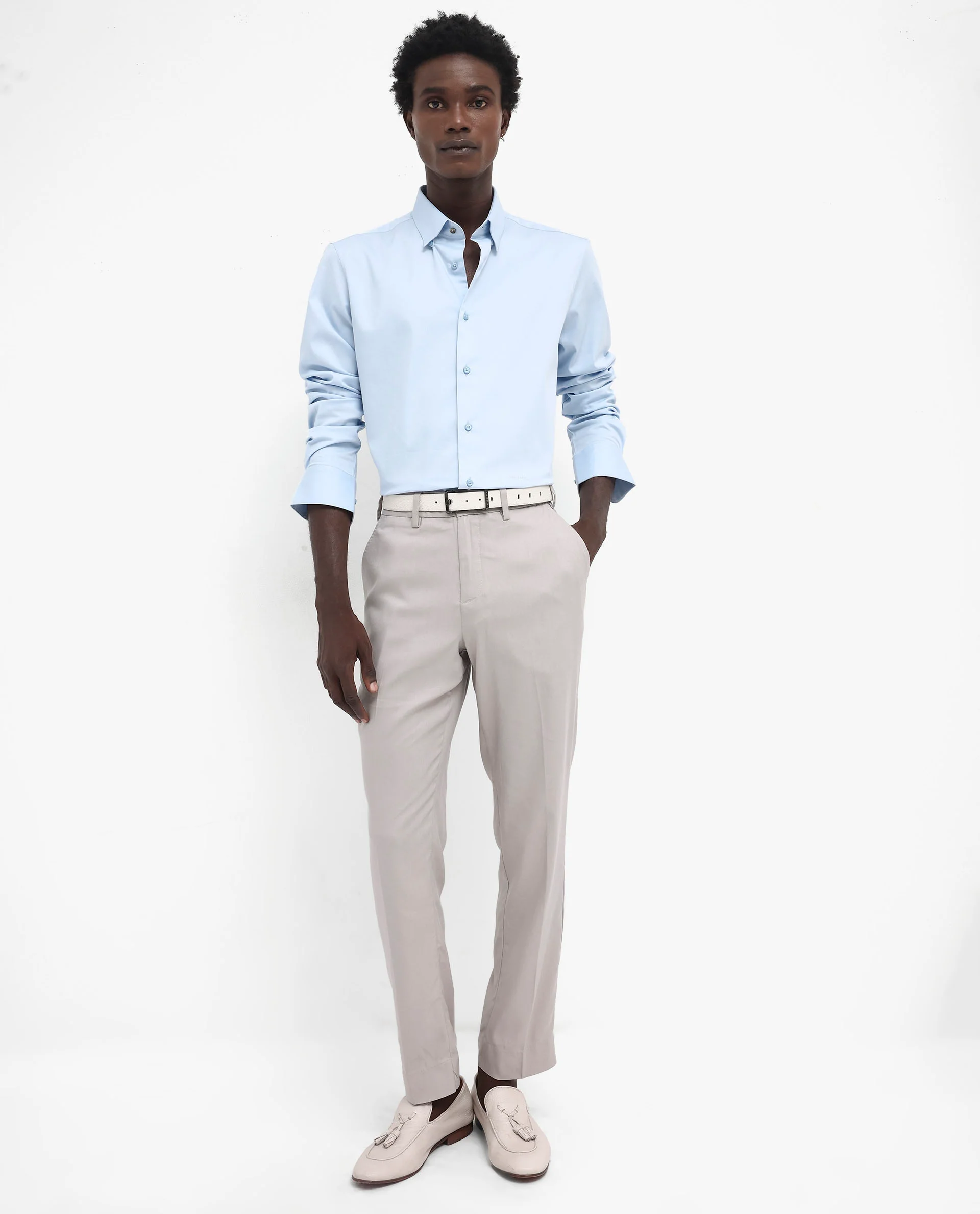 Rare Rabbit Men's Holand Light Blue Satin Plain Regular Fit Full Sleeve Collared Shirt - Image 2
