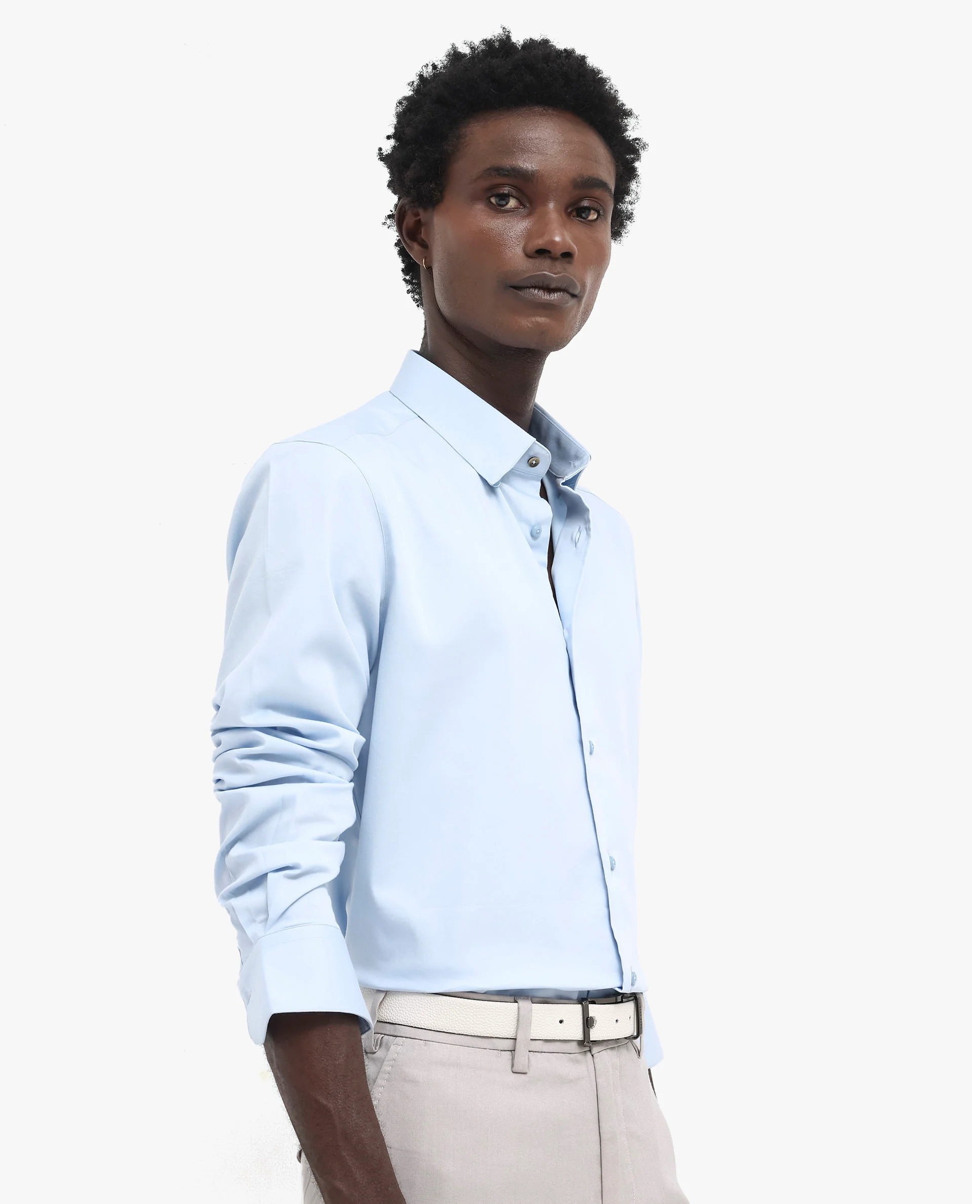Rare Rabbit Men's Holand Light Blue Satin Plain Regular Fit Full Sleeve Collared Shirt - Image 7