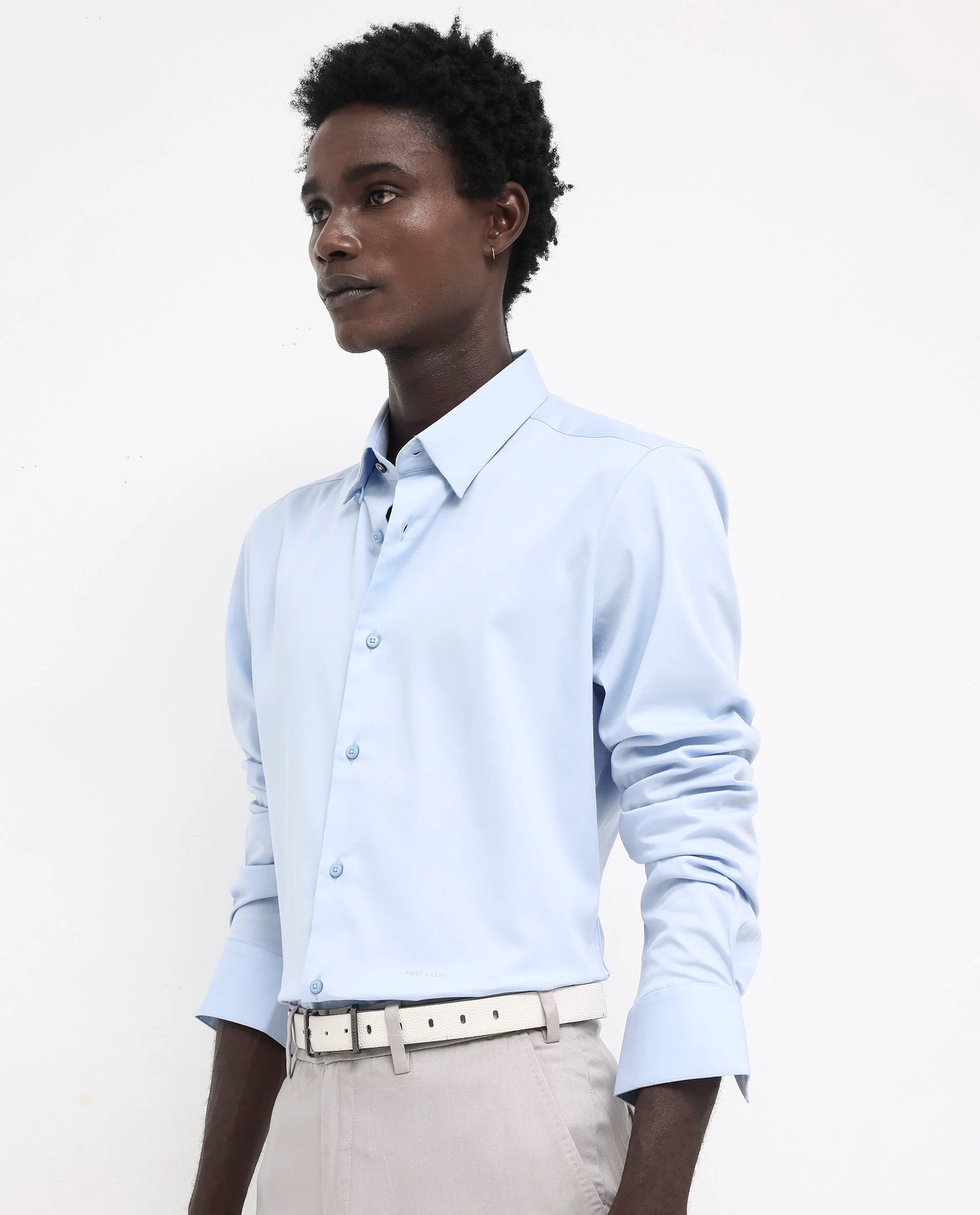 Rare Rabbit Men's Holand Light Blue Satin Plain Regular Fit Full Sleeve Collared Shirt - Image 8