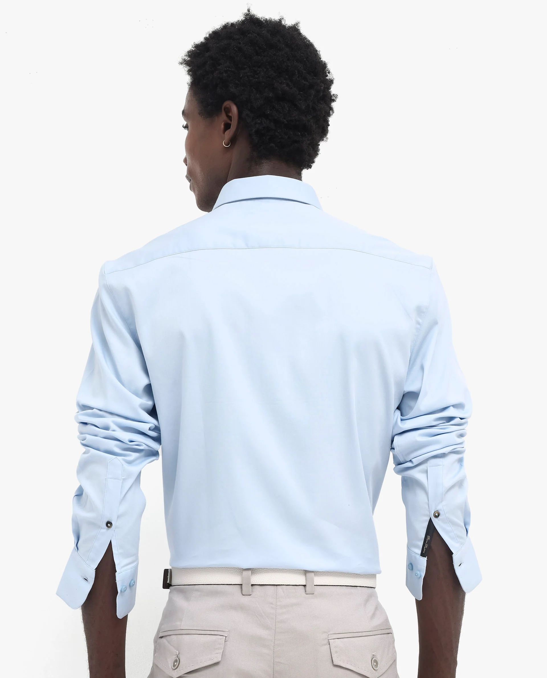 Rare Rabbit Men's Holand Light Blue Satin Plain Regular Fit Full Sleeve Collared Shirt - Image 9