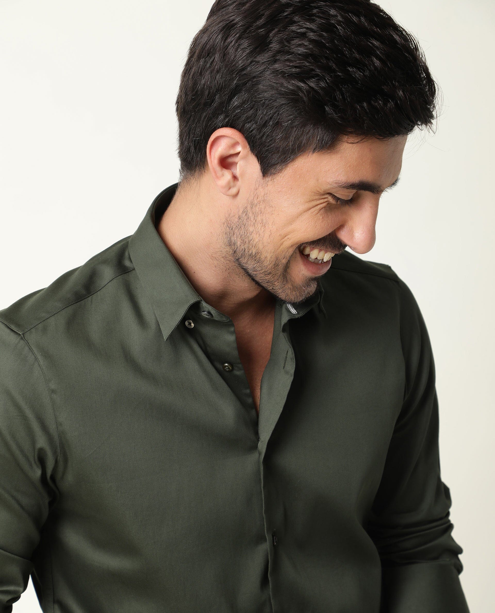 Rare Rabbit Men's Holand Olive Satin Plain Regular Fit Full Sleeve Button-Down Collar Shirt - Image 2