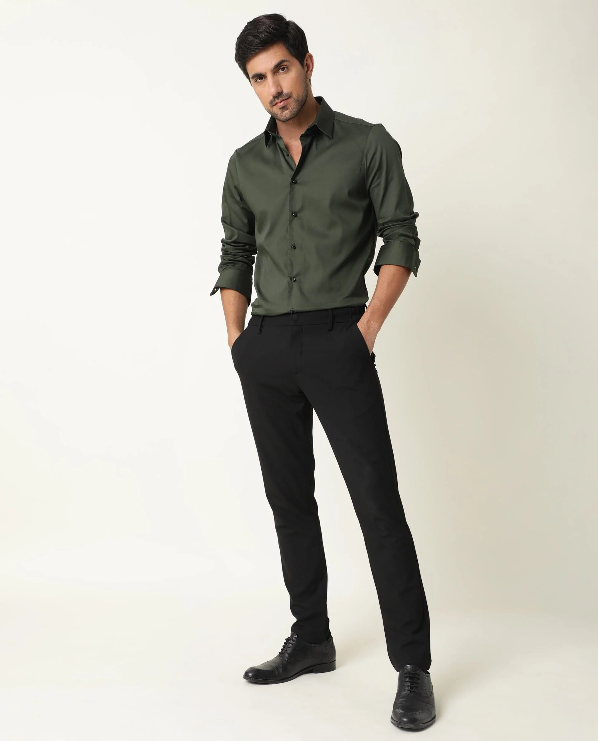 Rare Rabbit Men's Holand Olive Satin Plain Regular Fit Full Sleeve Button-Down Collar Shirt - Image 7