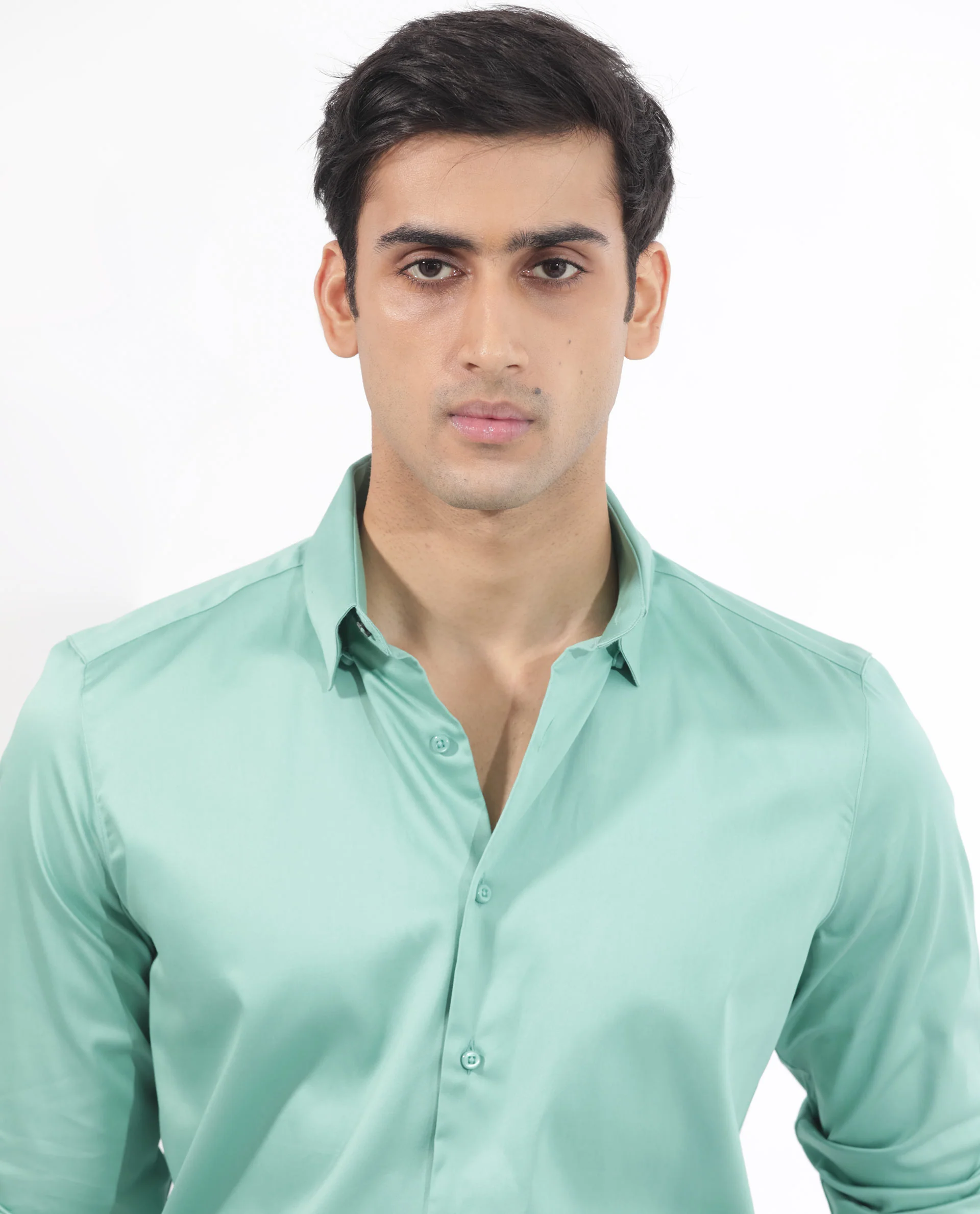 Rare Rabbit Men's Holand Pastel Green Satin Plain Regular Fit Full Sleeve Button-Down Collar Shirt - Image 4