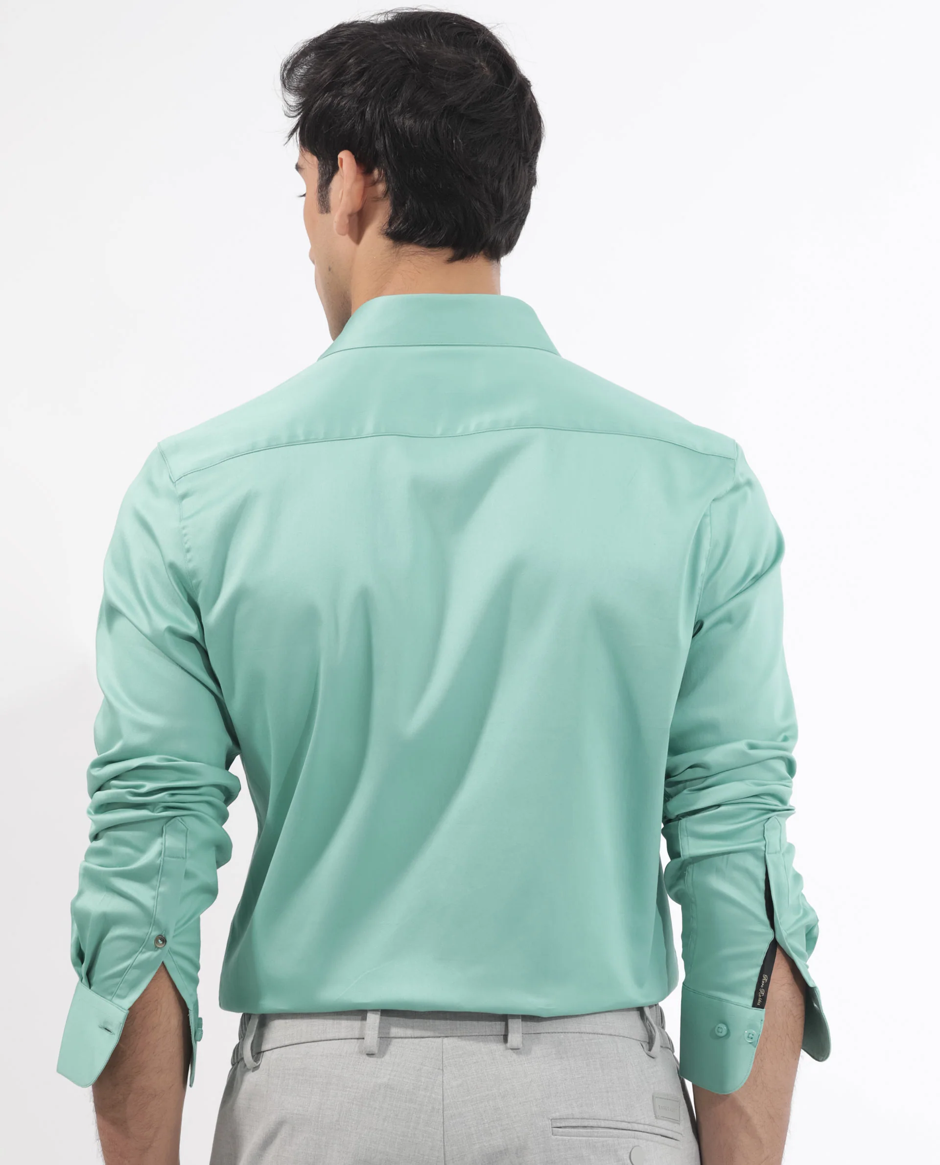 Rare Rabbit Men's Holand Pastel Green Satin Plain Regular Fit Full Sleeve Button-Down Collar Shirt - Image 8