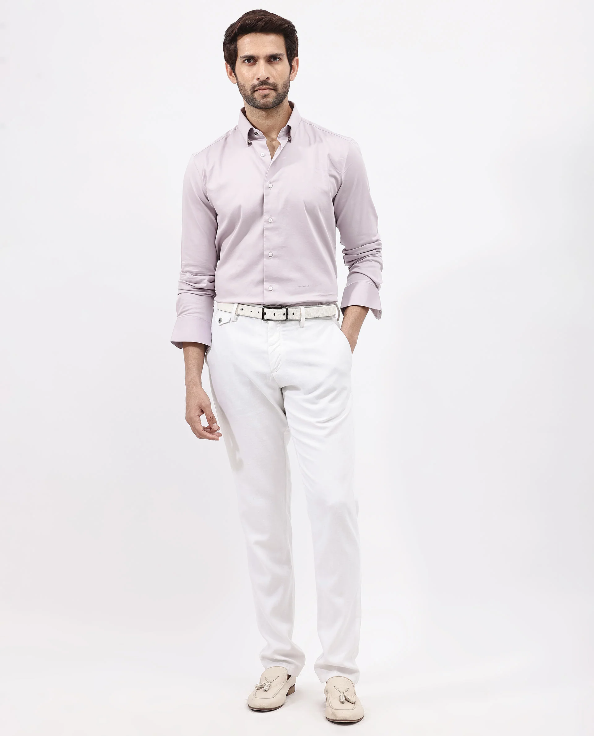 Rare Rabbit Men's Holand Pastel Purple Satin Plain Regular Fit Full Sleeve Collared Shirt - Image 2