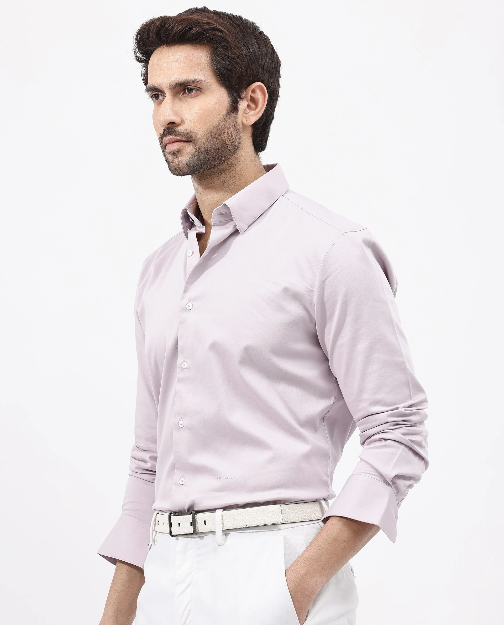 Rare Rabbit Men's Holand Pastel Purple Satin Plain Regular Fit Full Sleeve Collared Shirt - Image 3