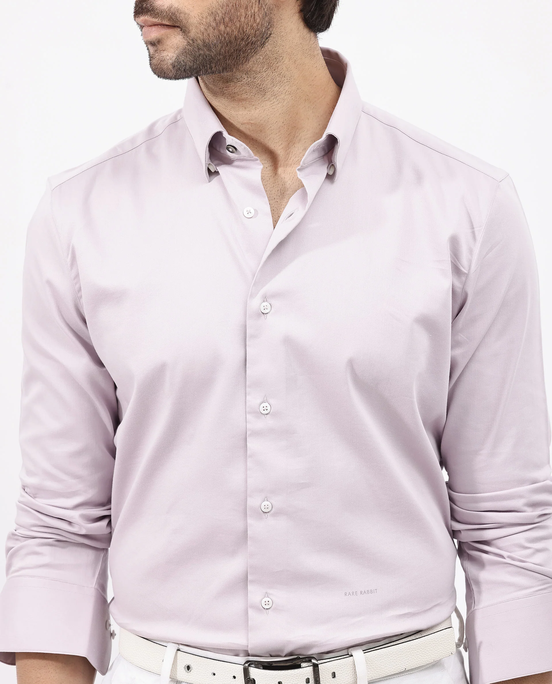 Rare Rabbit Men's Holand Pastel Purple Satin Plain Regular Fit Full Sleeve Collared Shirt - Image 4
