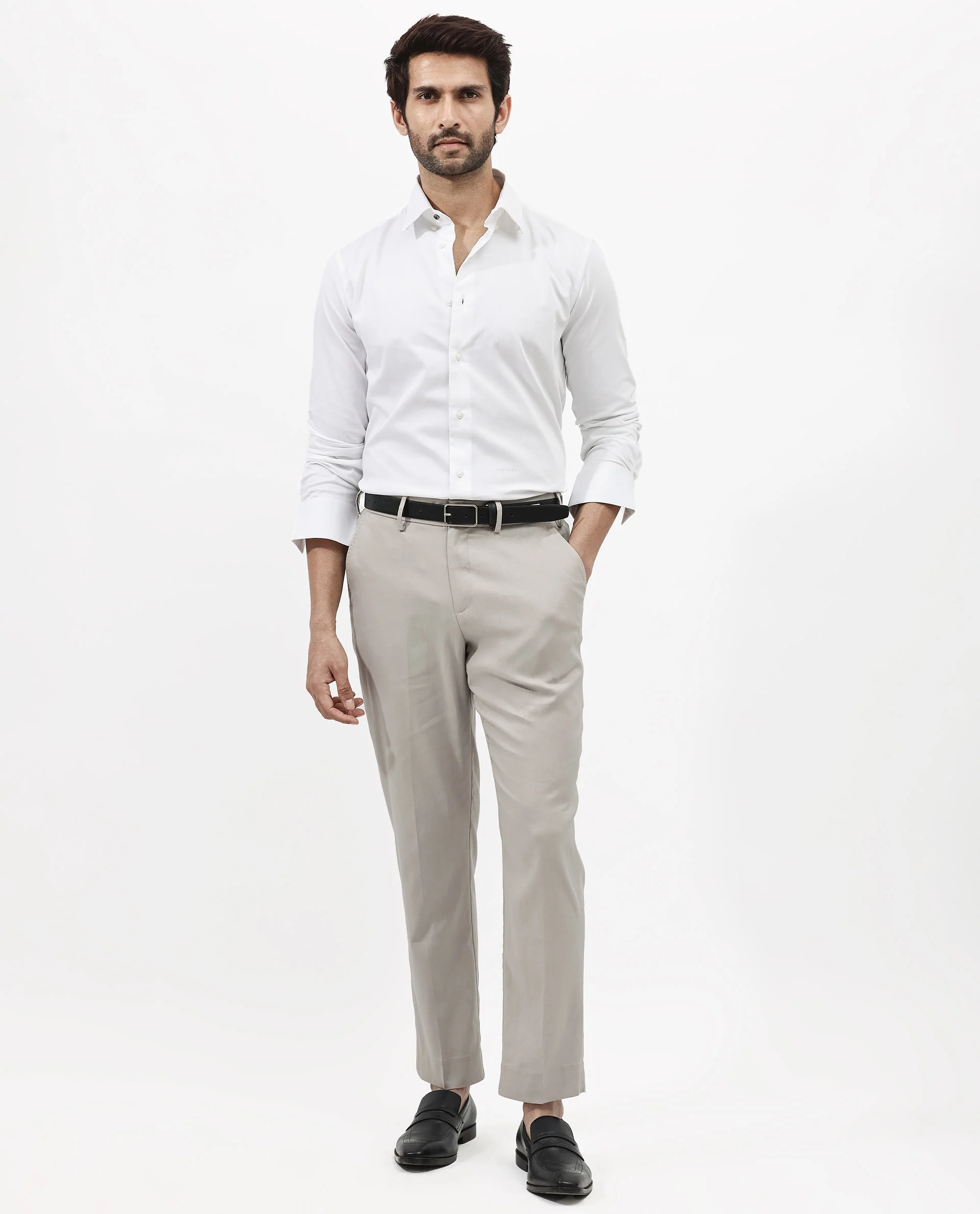 Rare Rabbit Men's Holand White Satin Plain Regular Fit Full Sleeve Button-Down Collar Shirt - Image 2