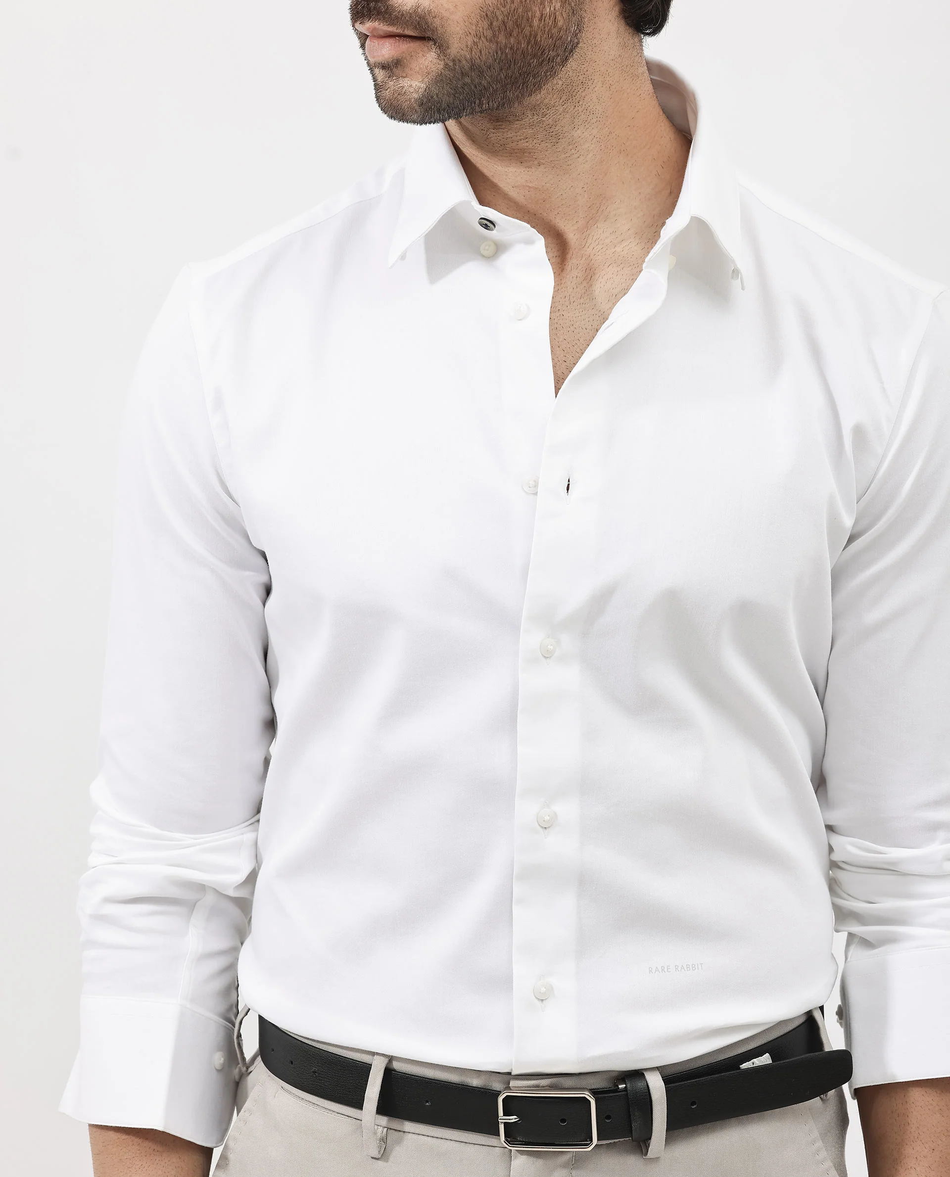 Rare Rabbit Men's Holand White Satin Plain Regular Fit Full Sleeve Button-Down Collar Shirt - Image 5
