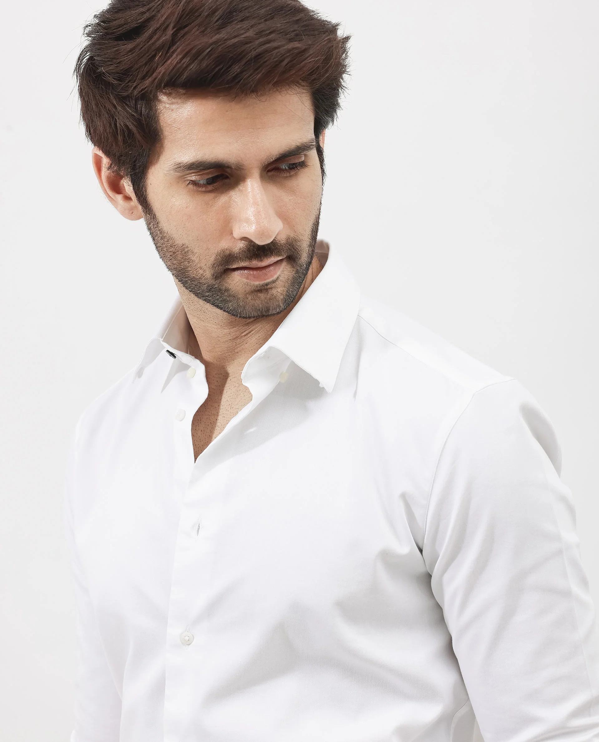 Rare Rabbit Men's Holand White Satin Plain Regular Fit Full Sleeve Button-Down Collar Shirt - Image 6