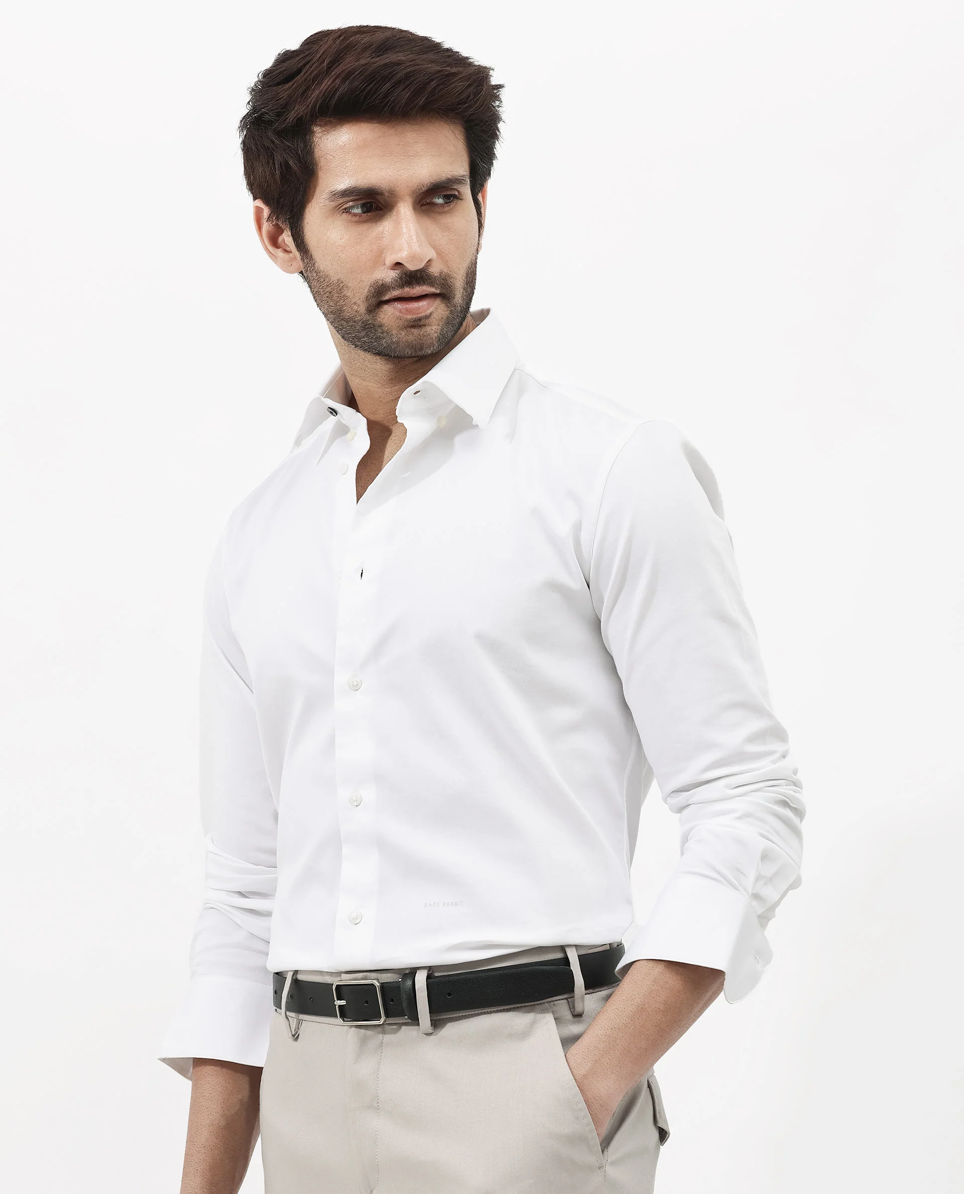 Rare Rabbit Men's Holand White Satin Plain Regular Fit Full Sleeve Button-Down Collar Shirt - Image 8