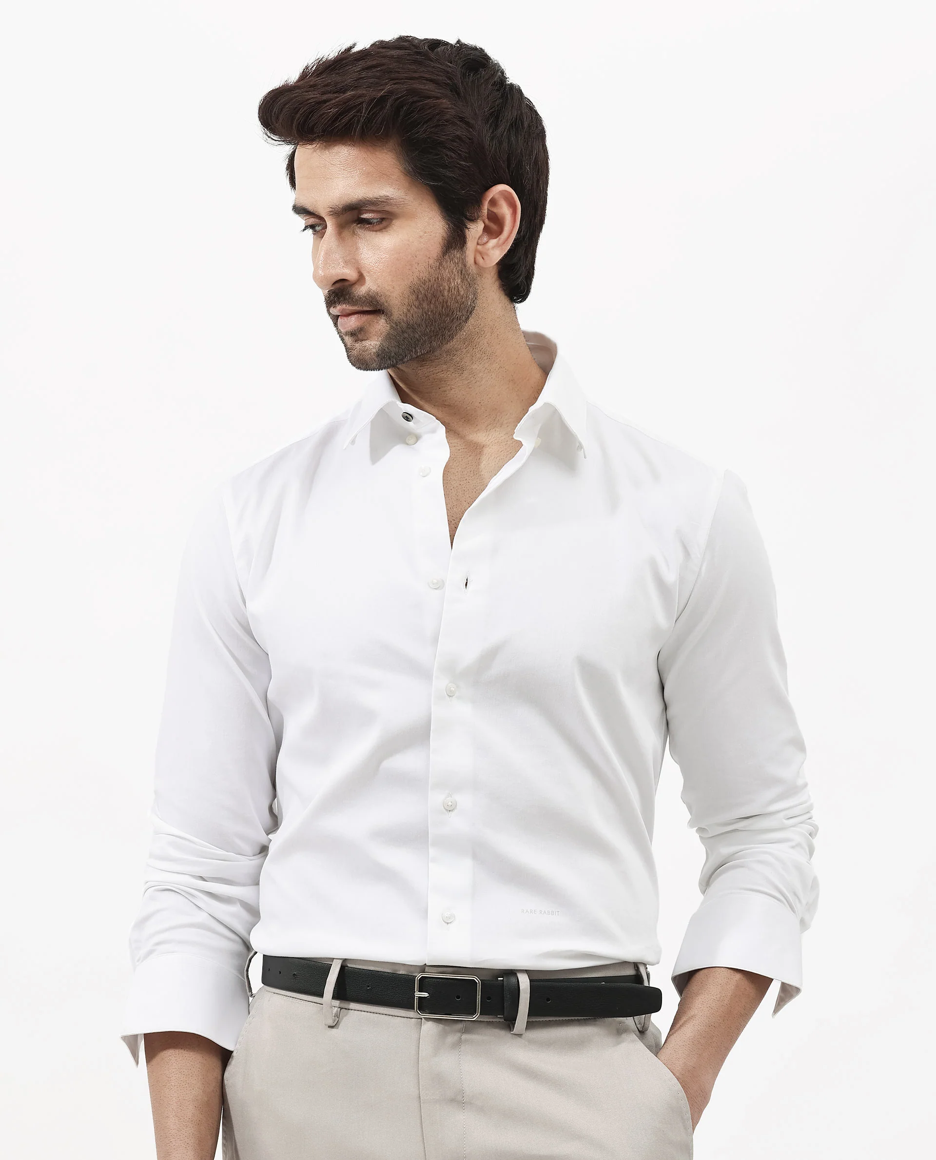 Rare Rabbit Men's Holand White Satin Plain Regular Fit Full Sleeve Button-Down Collar Shirt - Image 9