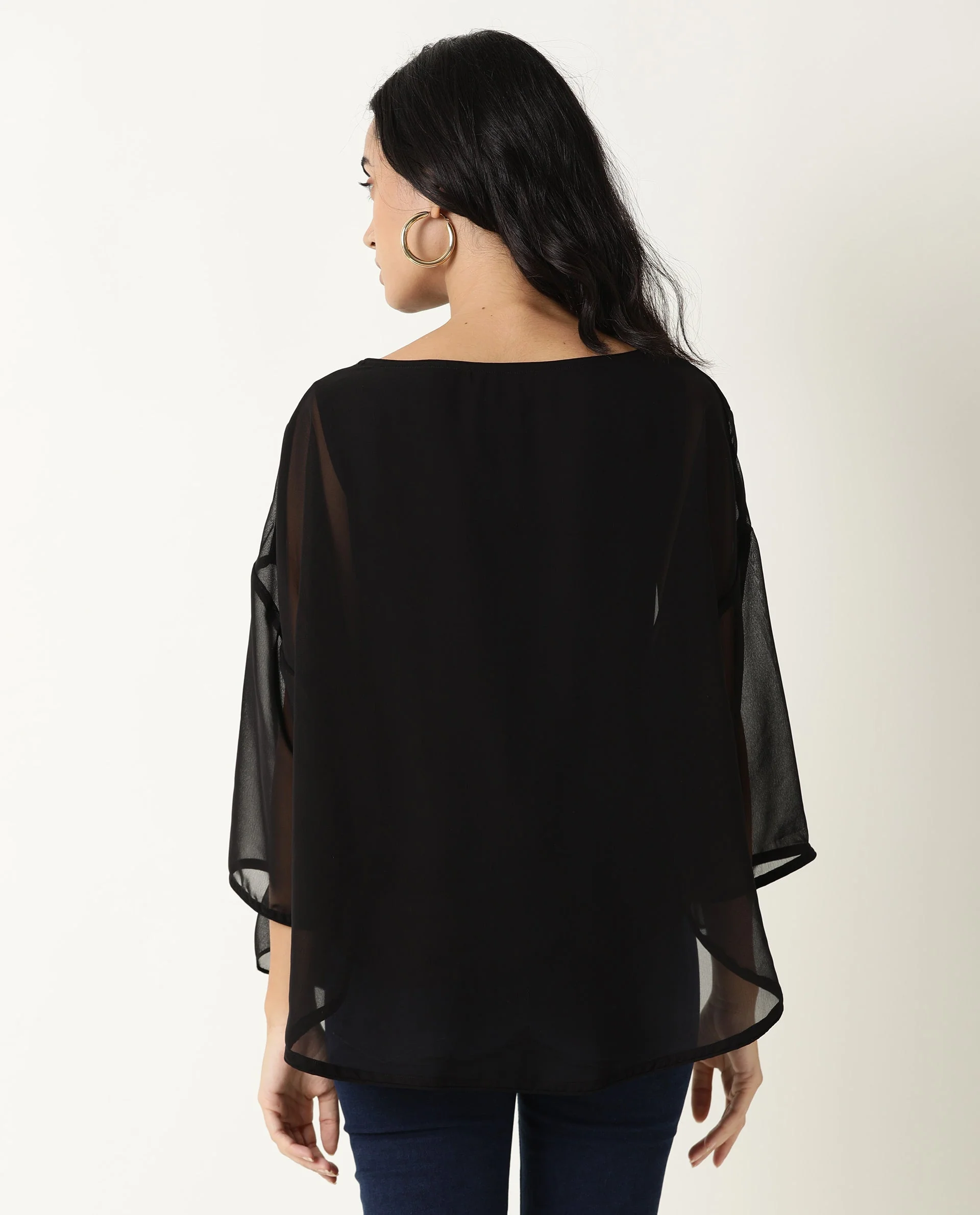 Rareism Women's Hold Black Polyester Crew Neck Plain Extended Sleeves Relaxed Fit Top - Image 8