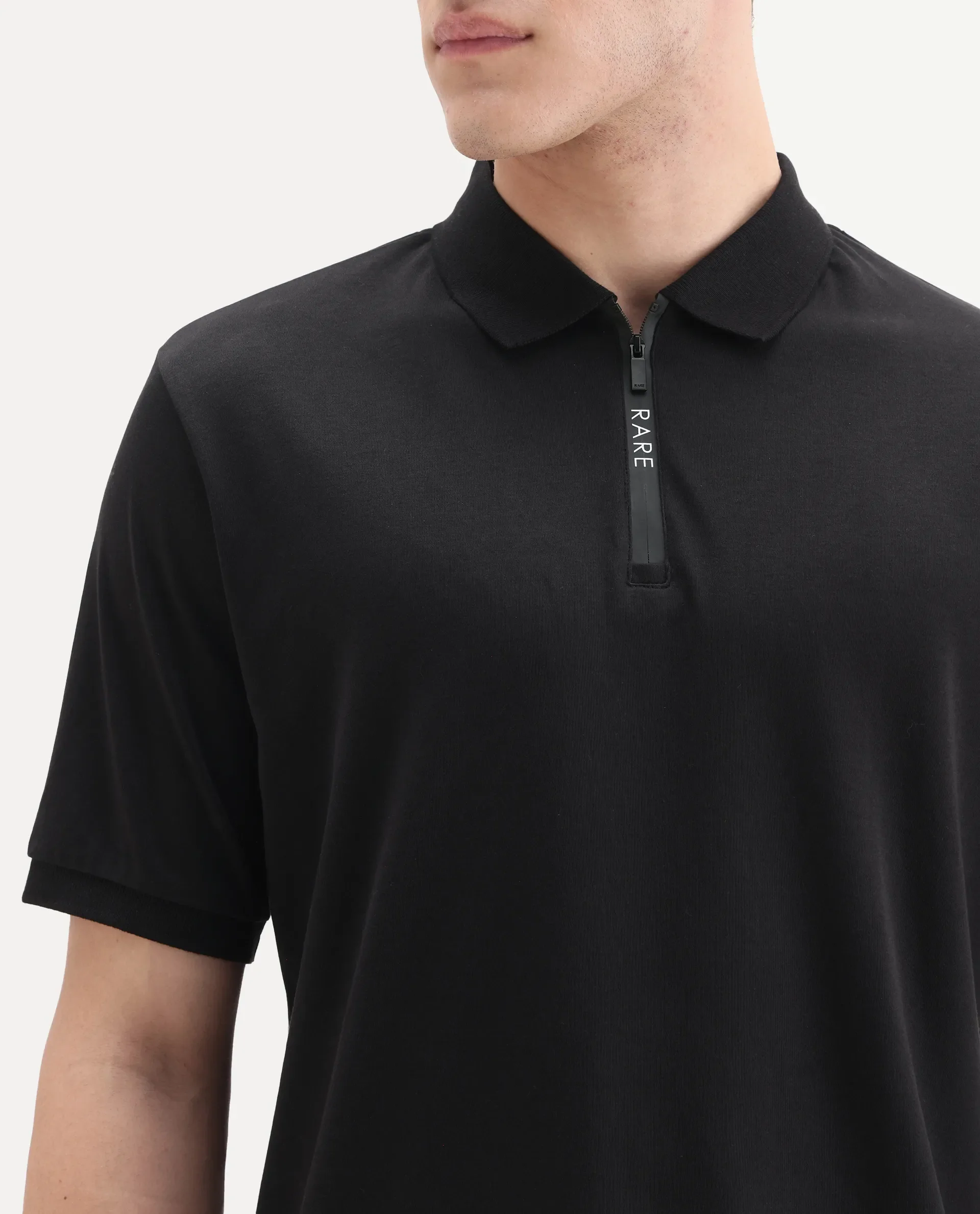 Rare Rabbit Men's Holit-1 Black Cotton Plain Regular Fit Half Sleeve Polo - Image 3