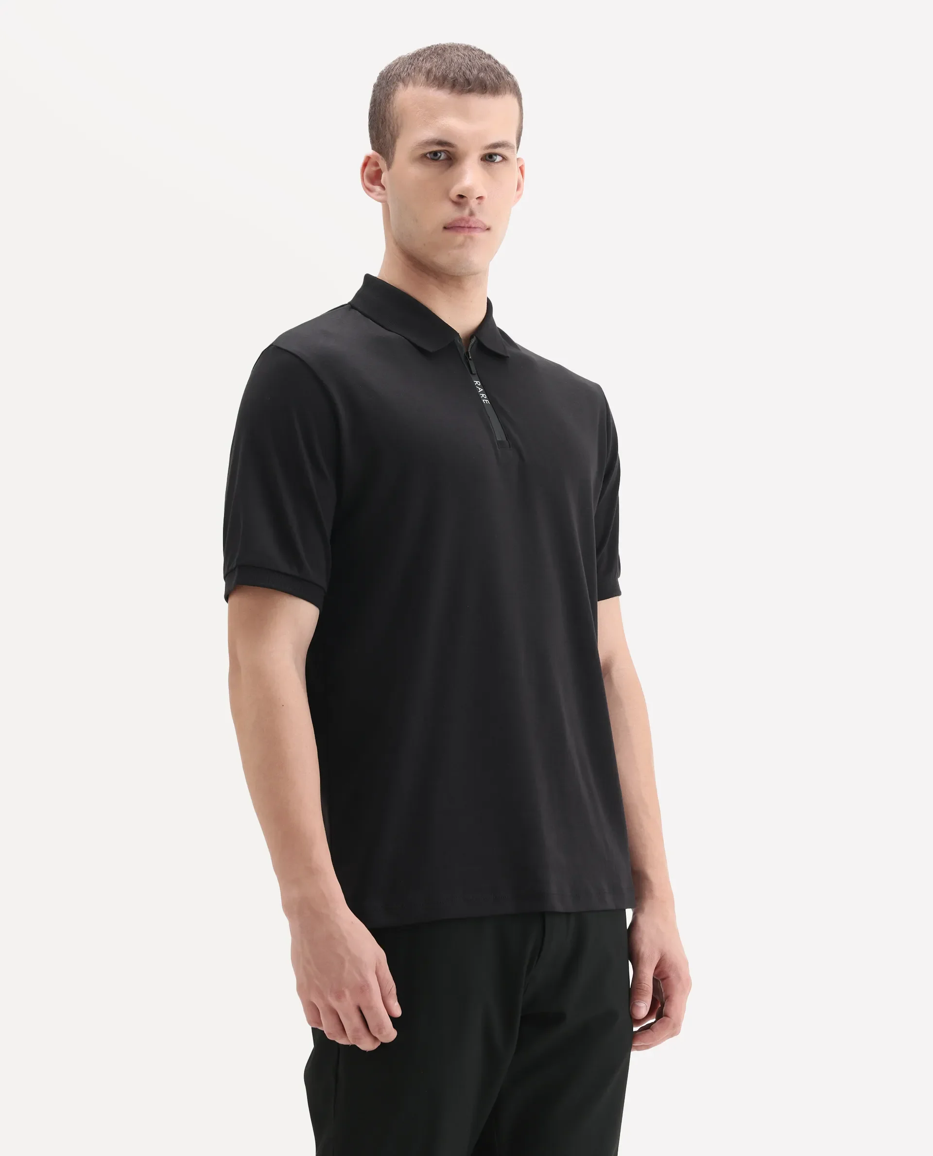 Rare Rabbit Men's Holit-1 Black Cotton Plain Regular Fit Half Sleeve Polo - Image 5
