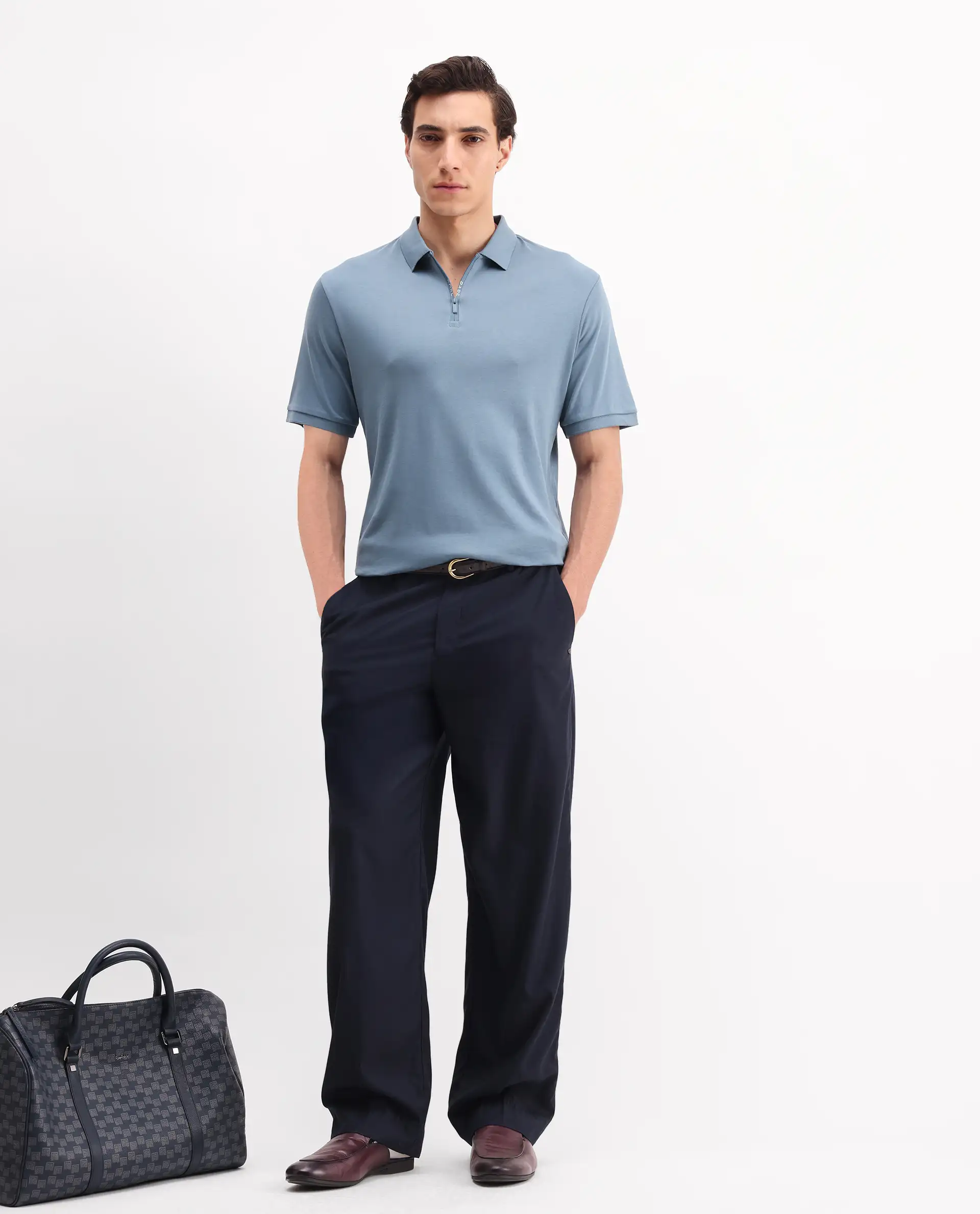 Rare Rabbit Men's Holit-1 Dark Blue Cotton Plain Regular Fit Half Sleeve Polo - Image 2