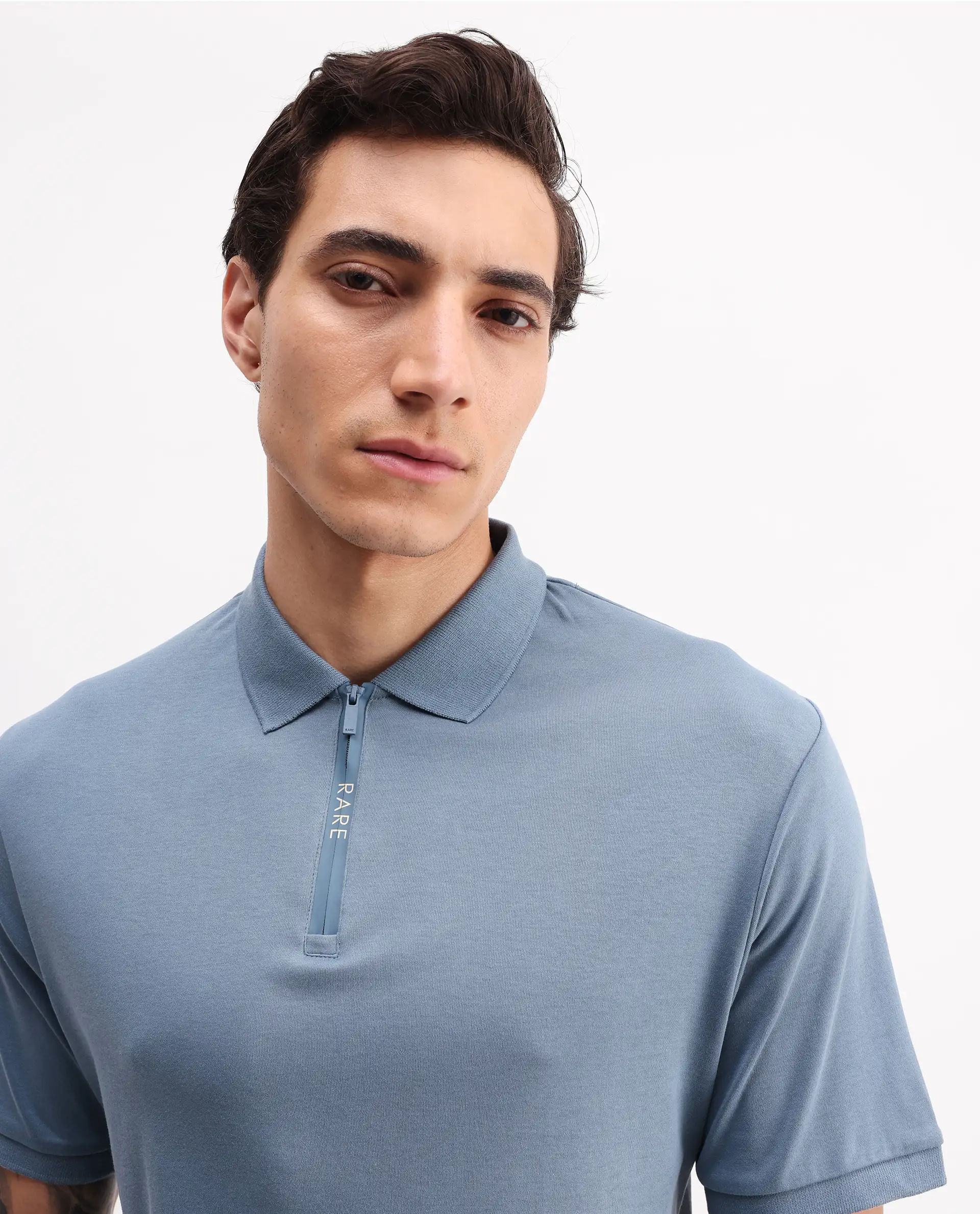 Rare Rabbit Men's Holit-1 Dark Blue Cotton Plain Regular Fit Half Sleeve Polo - Image 4