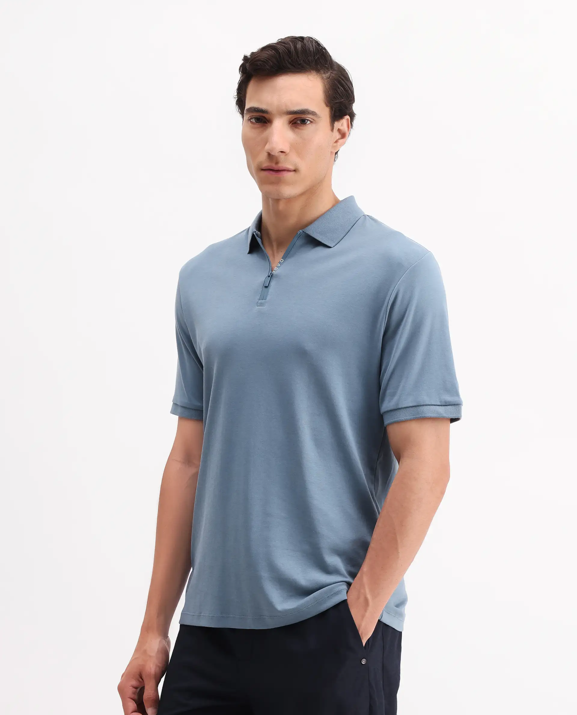 Rare Rabbit Men's Holit-1 Dark Blue Cotton Plain Regular Fit Half Sleeve Polo - Image 5