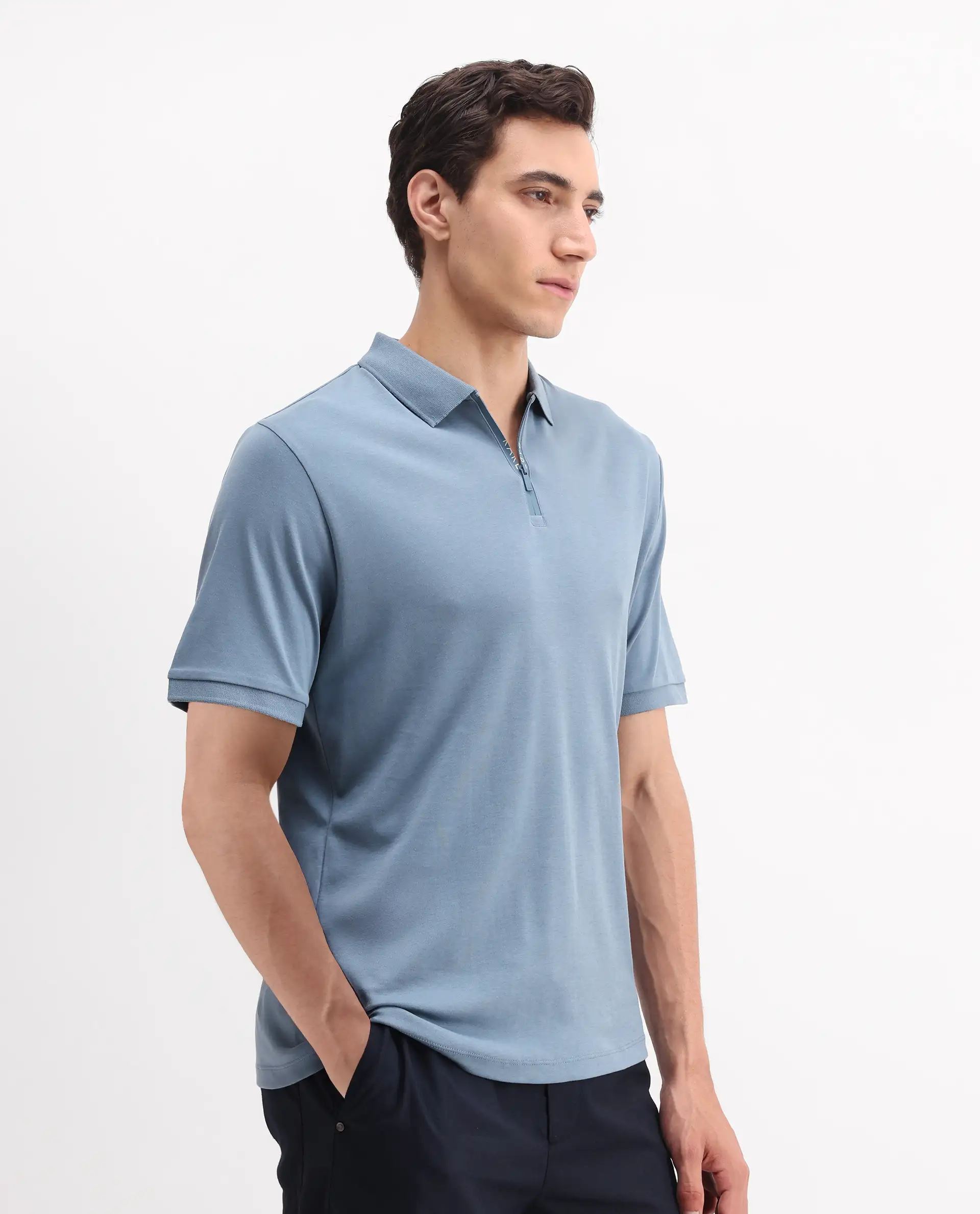 Rare Rabbit Men's Holit-1 Dark Blue Cotton Plain Regular Fit Half Sleeve Polo - Image 6