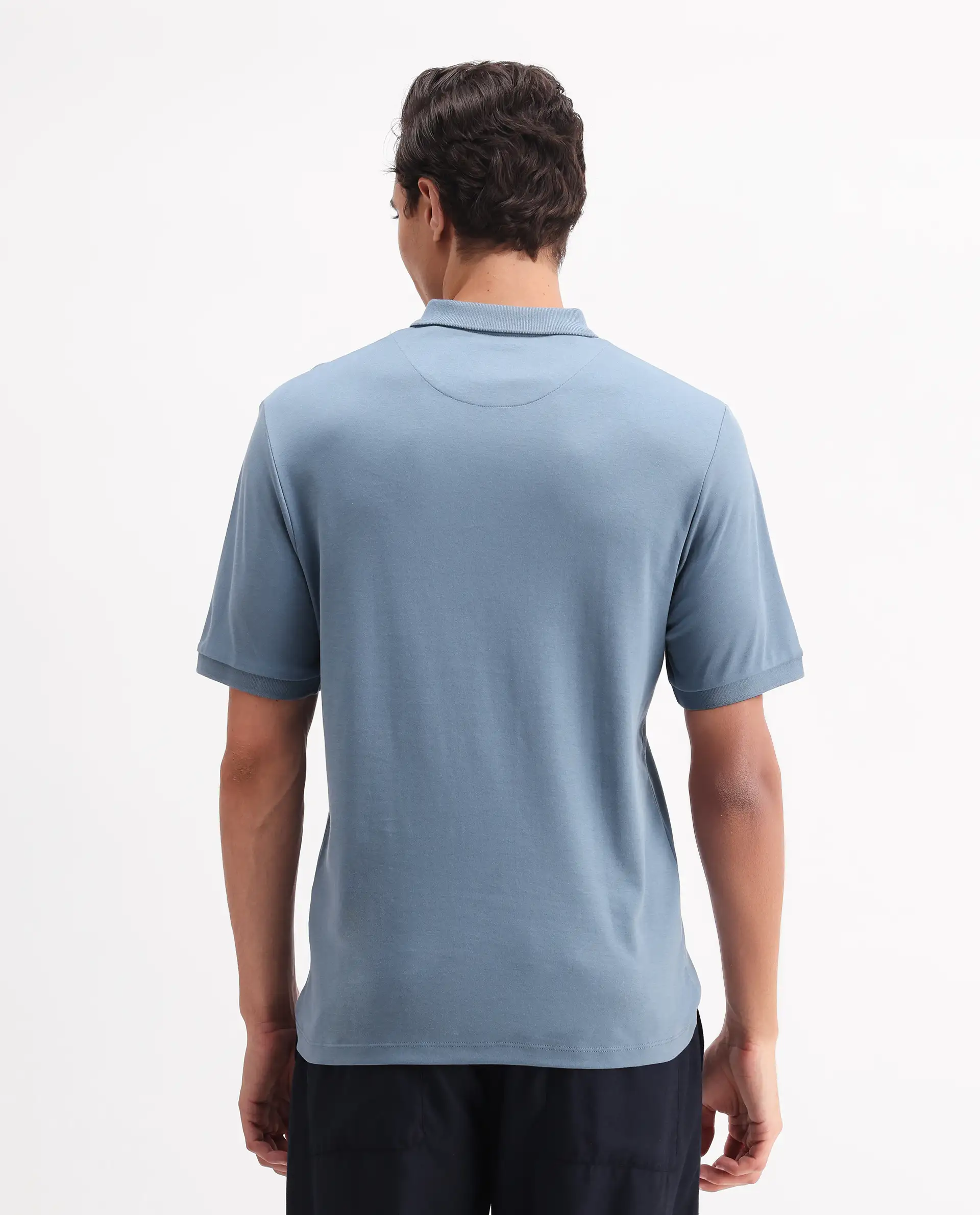 Rare Rabbit Men's Holit-1 Dark Blue Cotton Plain Regular Fit Half Sleeve Polo - Image 7