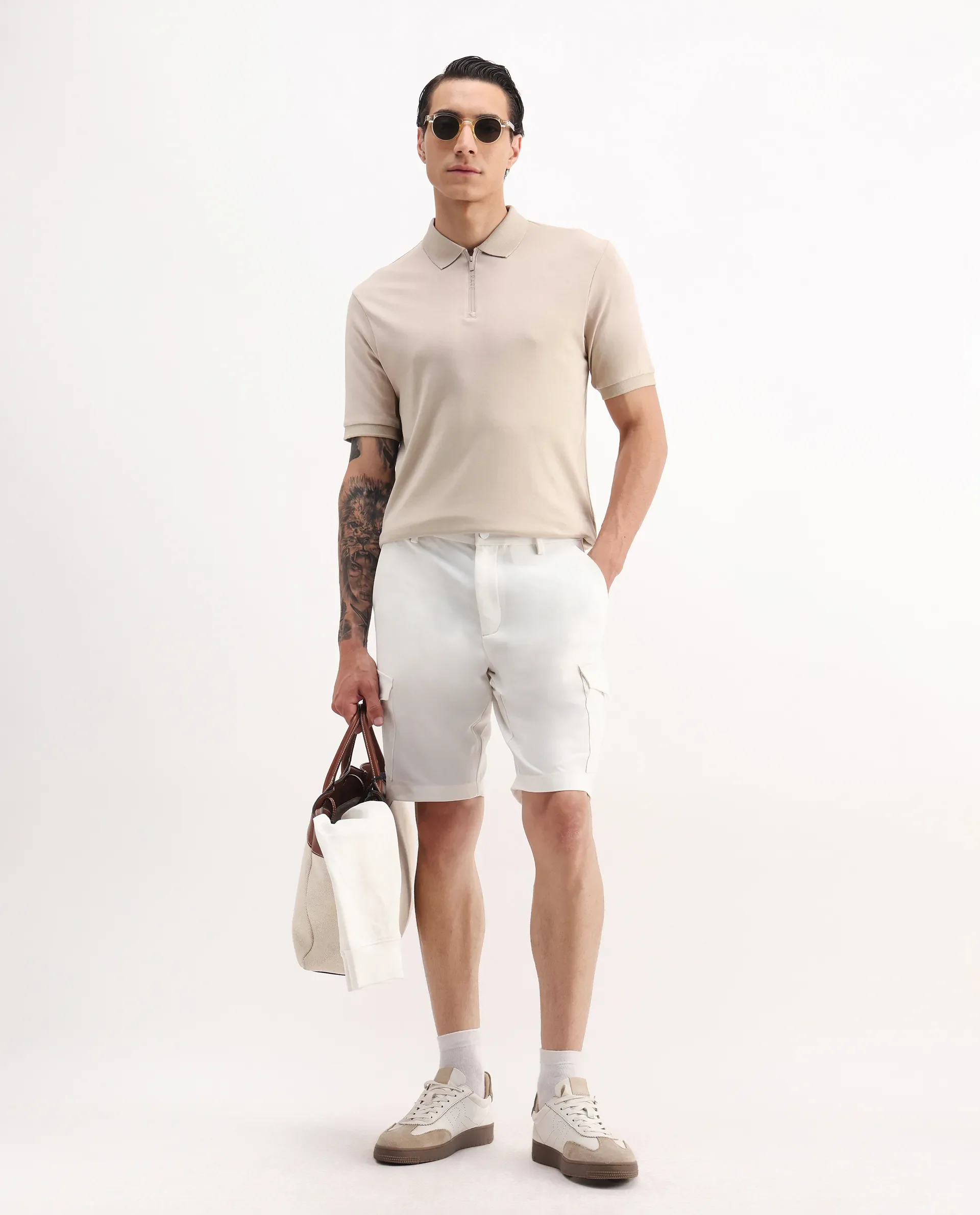 Rare Rabbit Men's Holit-1 Dusky Beige Cotton Plain Regular Fit Half Sleeve Polo - Image 2