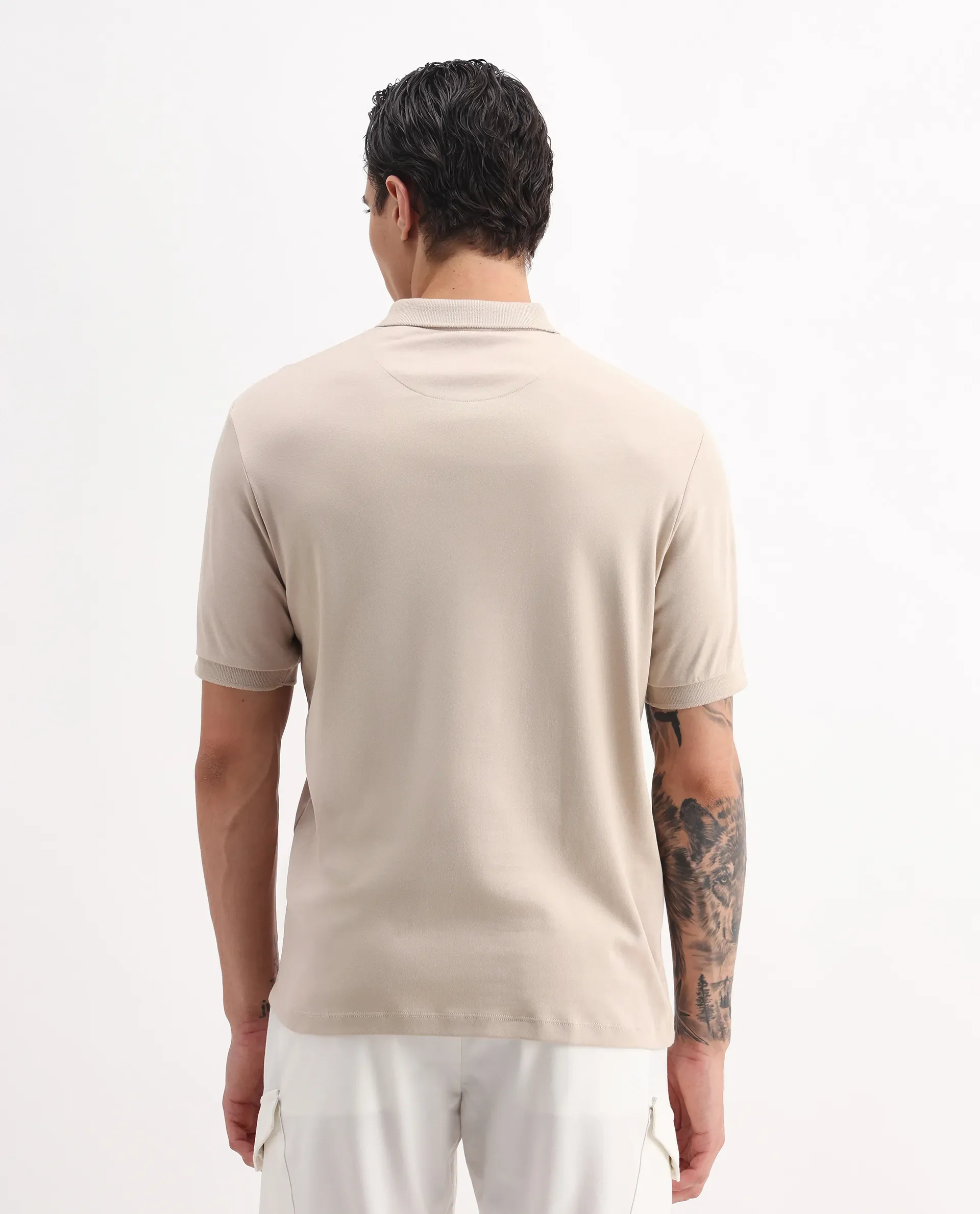 Rare Rabbit Men's Holit-1 Dusky Beige Cotton Plain Regular Fit Half Sleeve Polo - Image 7