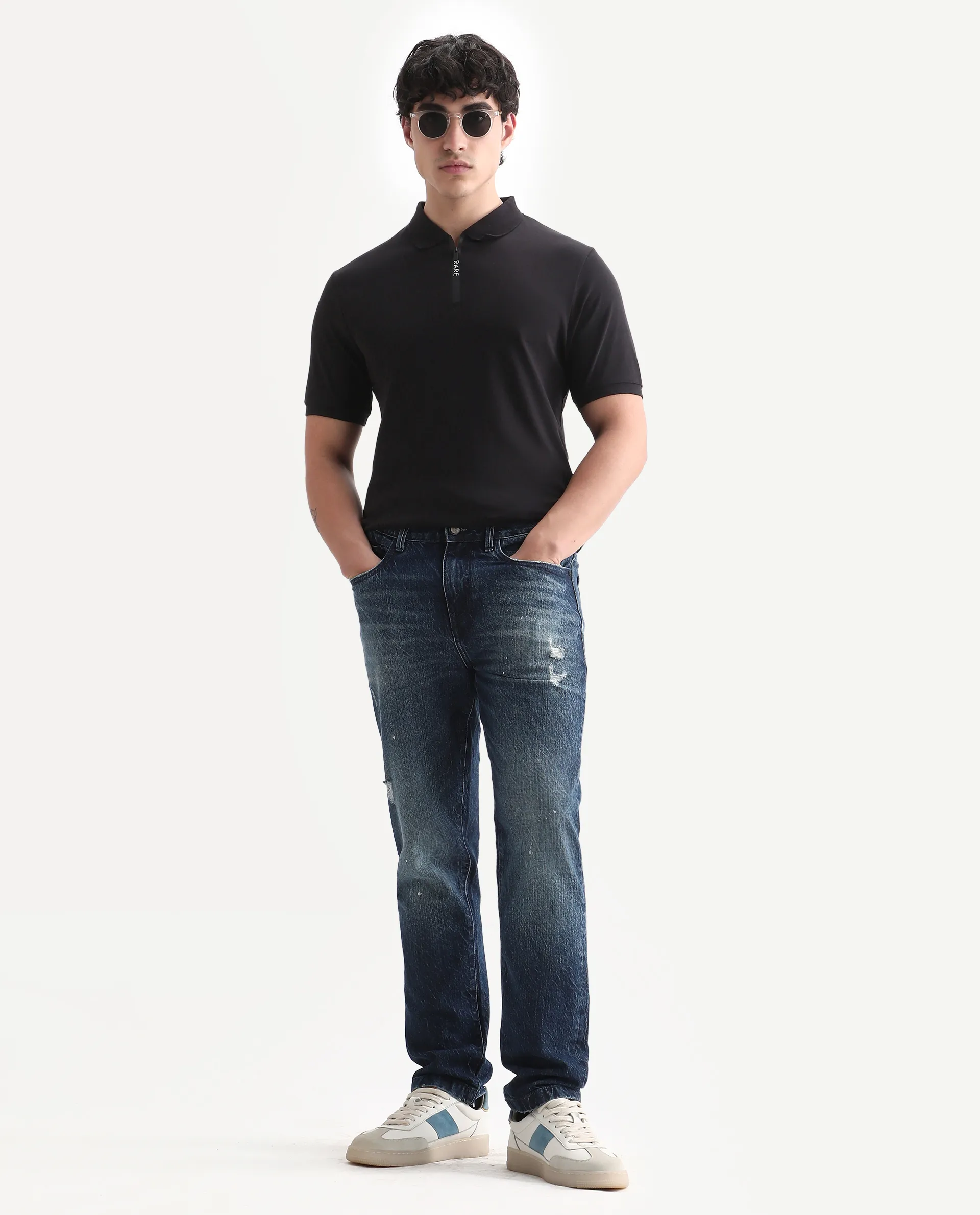 Rare Rabbit Men's Holit Black Cotton Plain Regular Fit Half Sleeve Polo - Image 2