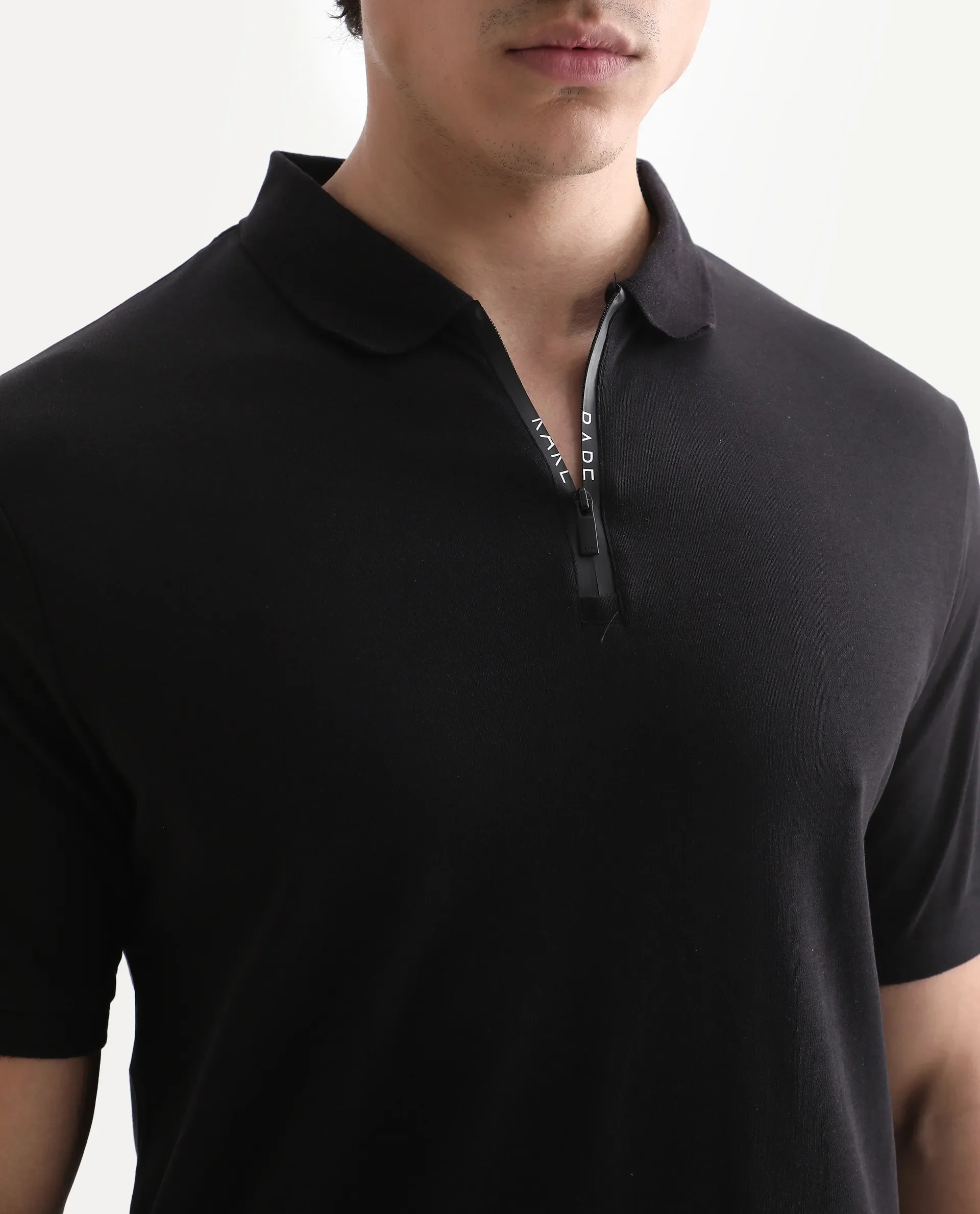 Rare Rabbit Men's Holit Black Cotton Plain Regular Fit Half Sleeve Polo - Image 3
