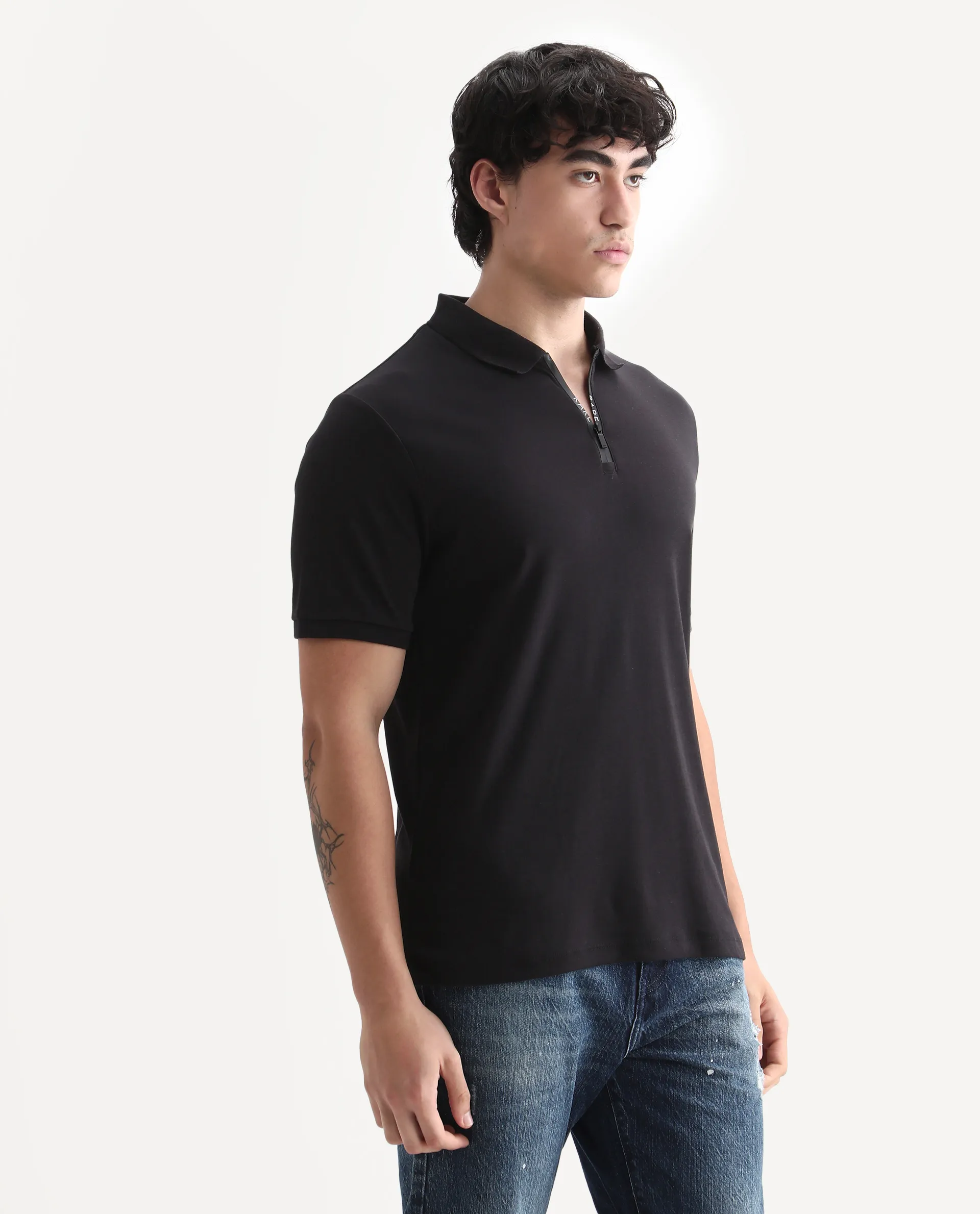 Rare Rabbit Men's Holit Black Cotton Plain Regular Fit Half Sleeve Polo - Image 6