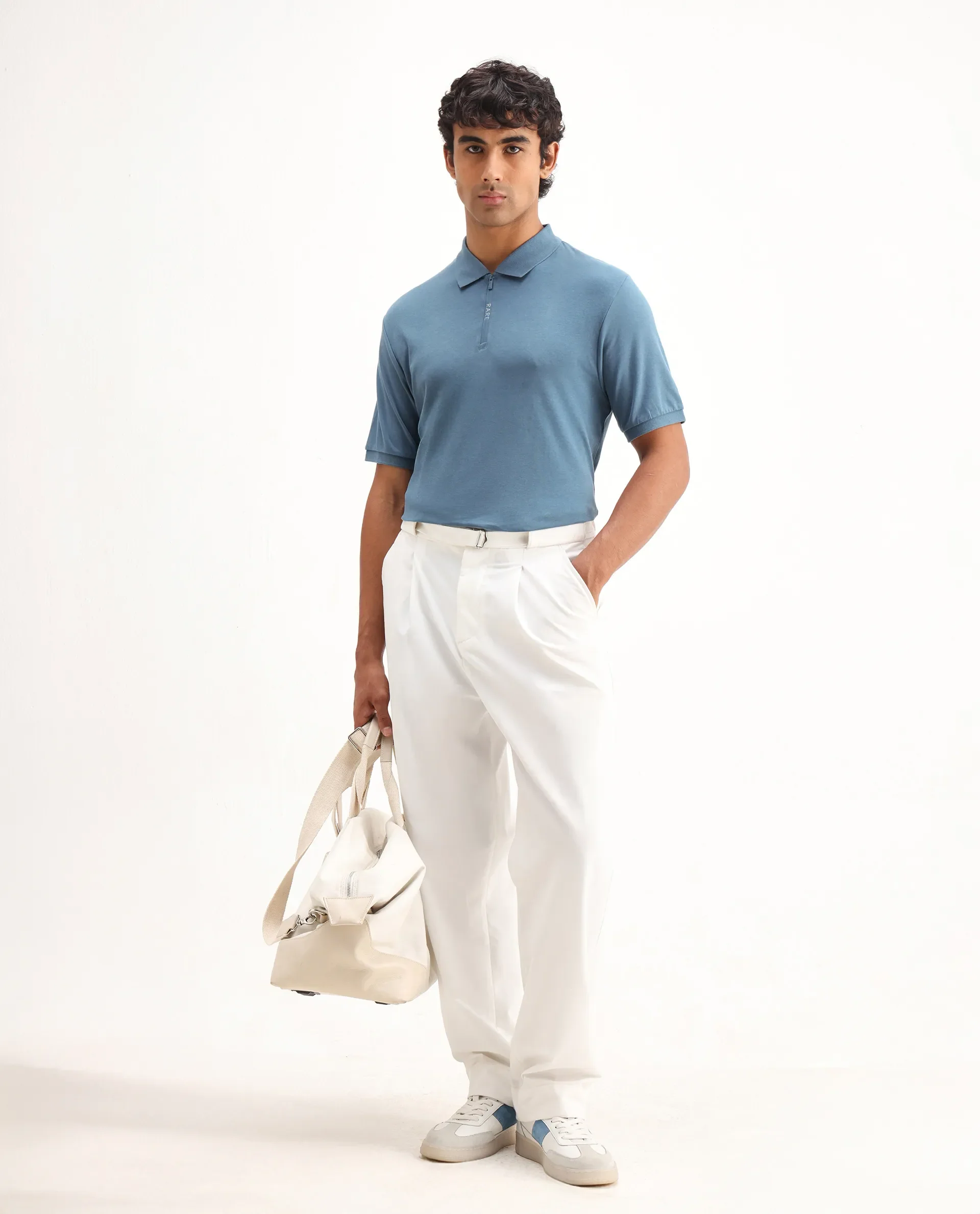 Rare Rabbit Men's Holit Dark Blue Cotton Plain Regular Fit Half Sleeve Polo - Image 2