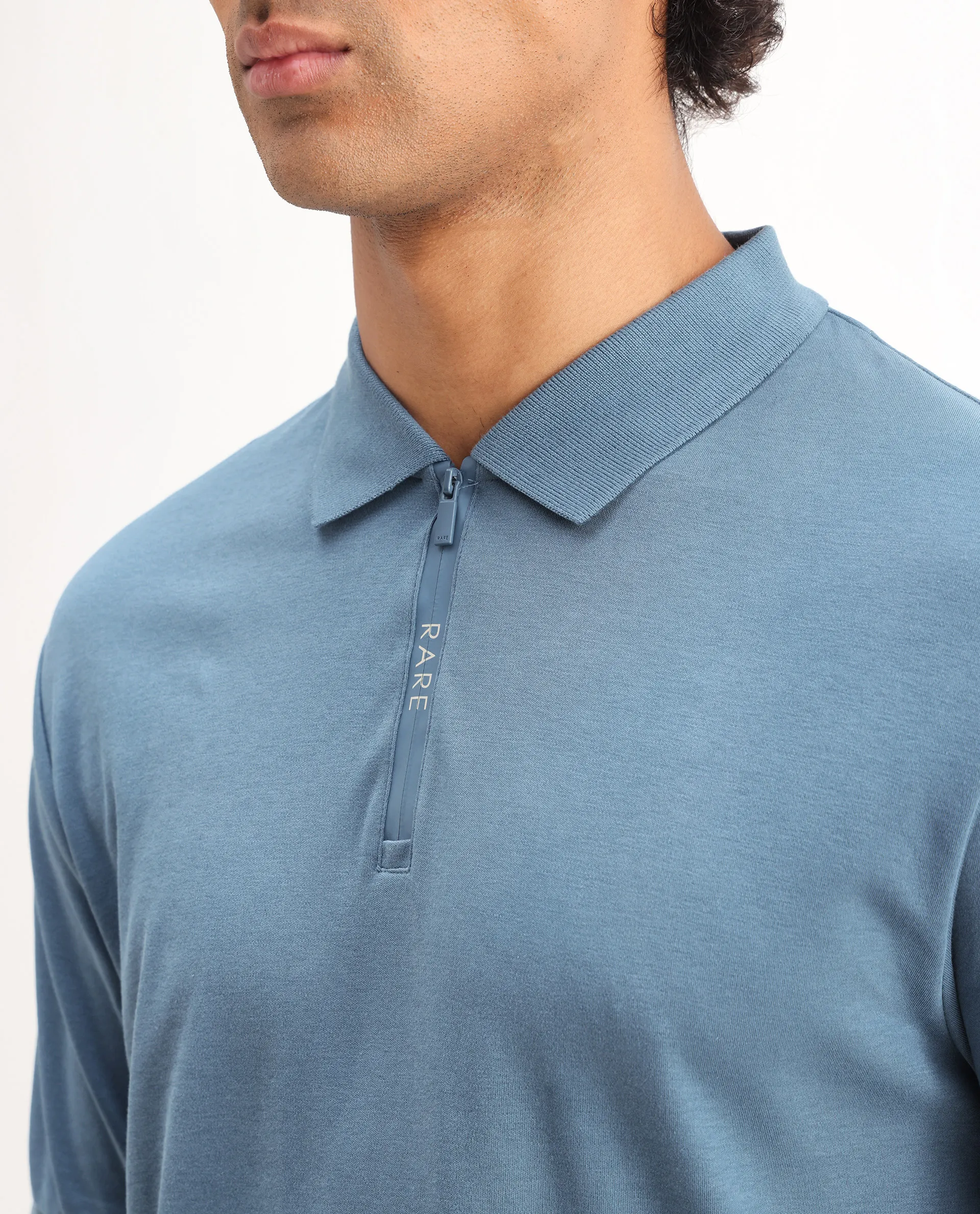 Rare Rabbit Men's Holit Dark Blue Cotton Plain Regular Fit Half Sleeve Polo - Image 3