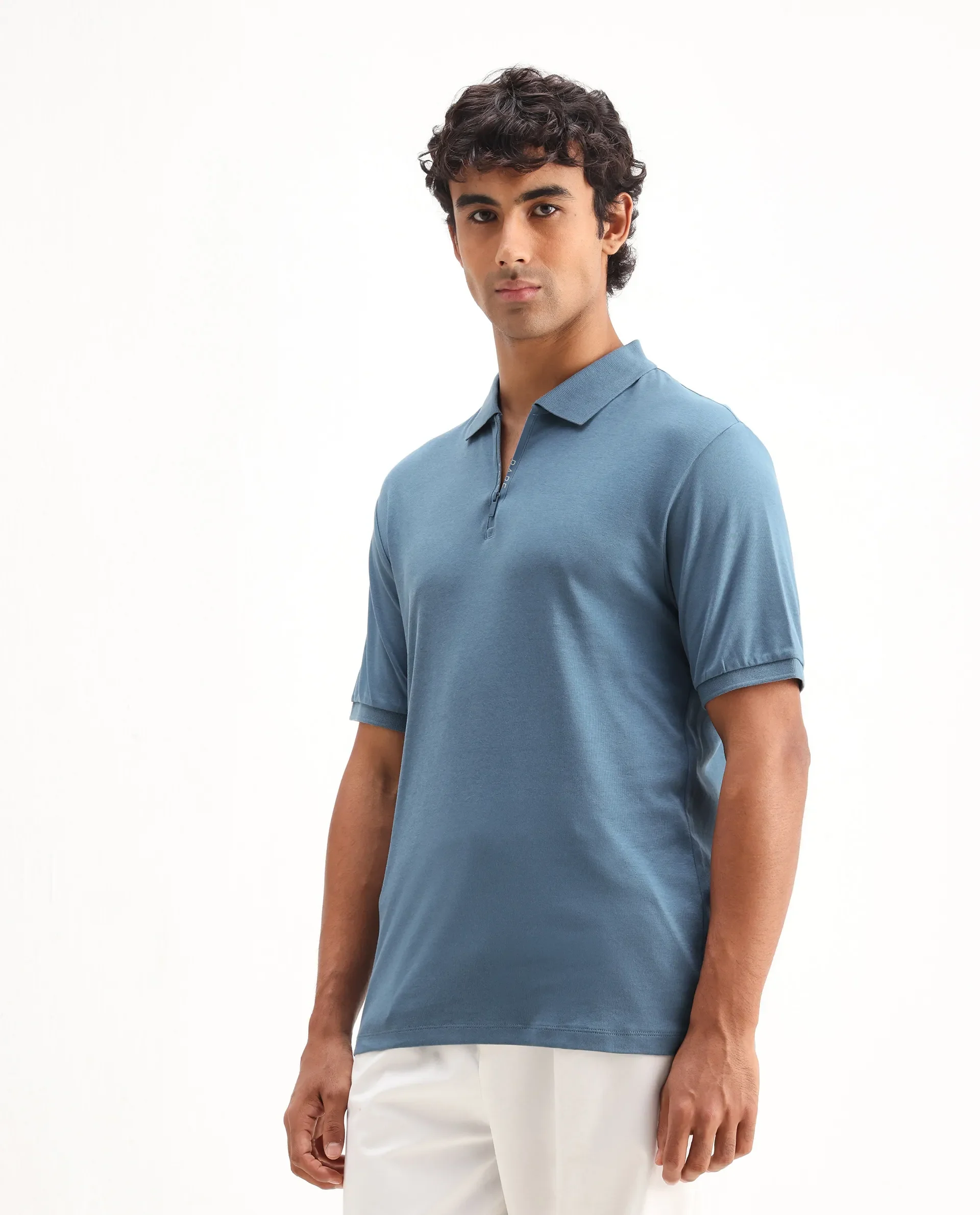Rare Rabbit Men's Holit Dark Blue Cotton Plain Regular Fit Half Sleeve Polo - Image 6