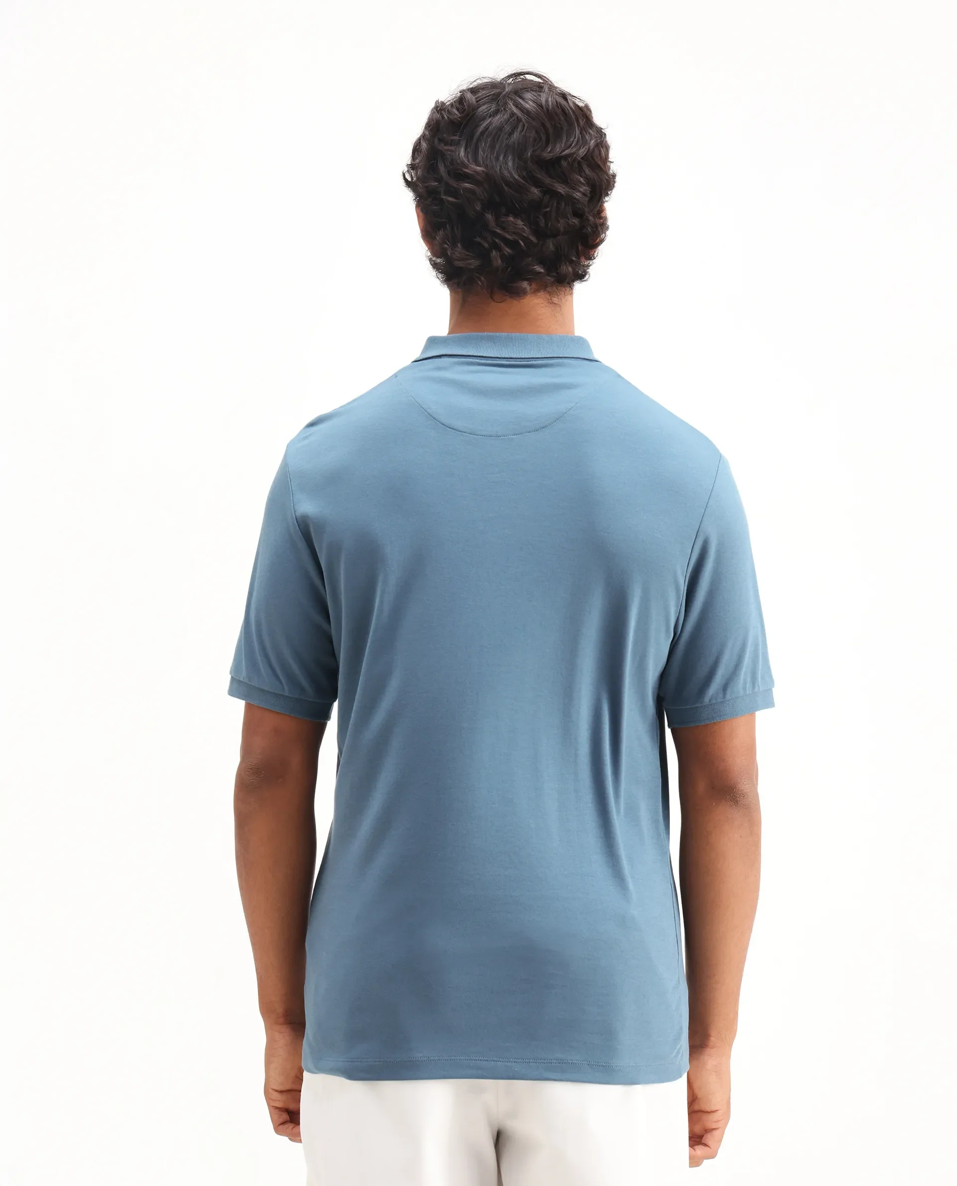 Rare Rabbit Men's Holit Dark Blue Cotton Plain Regular Fit Half Sleeve Polo - Image 7