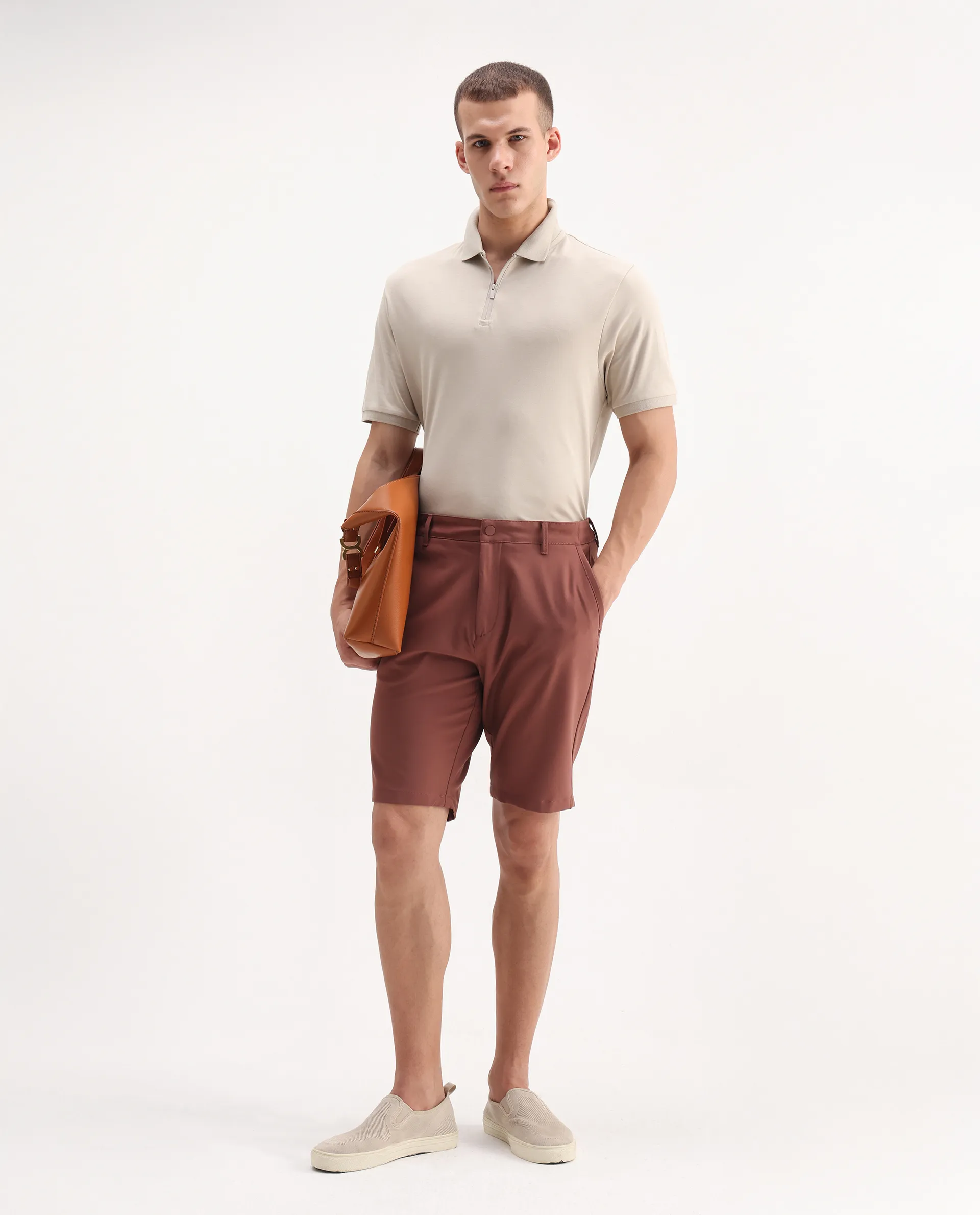 Rare Rabbit Men's Holit Dusky Beige Cotton Plain Regular Fit Half Sleeve Polo - Image 2