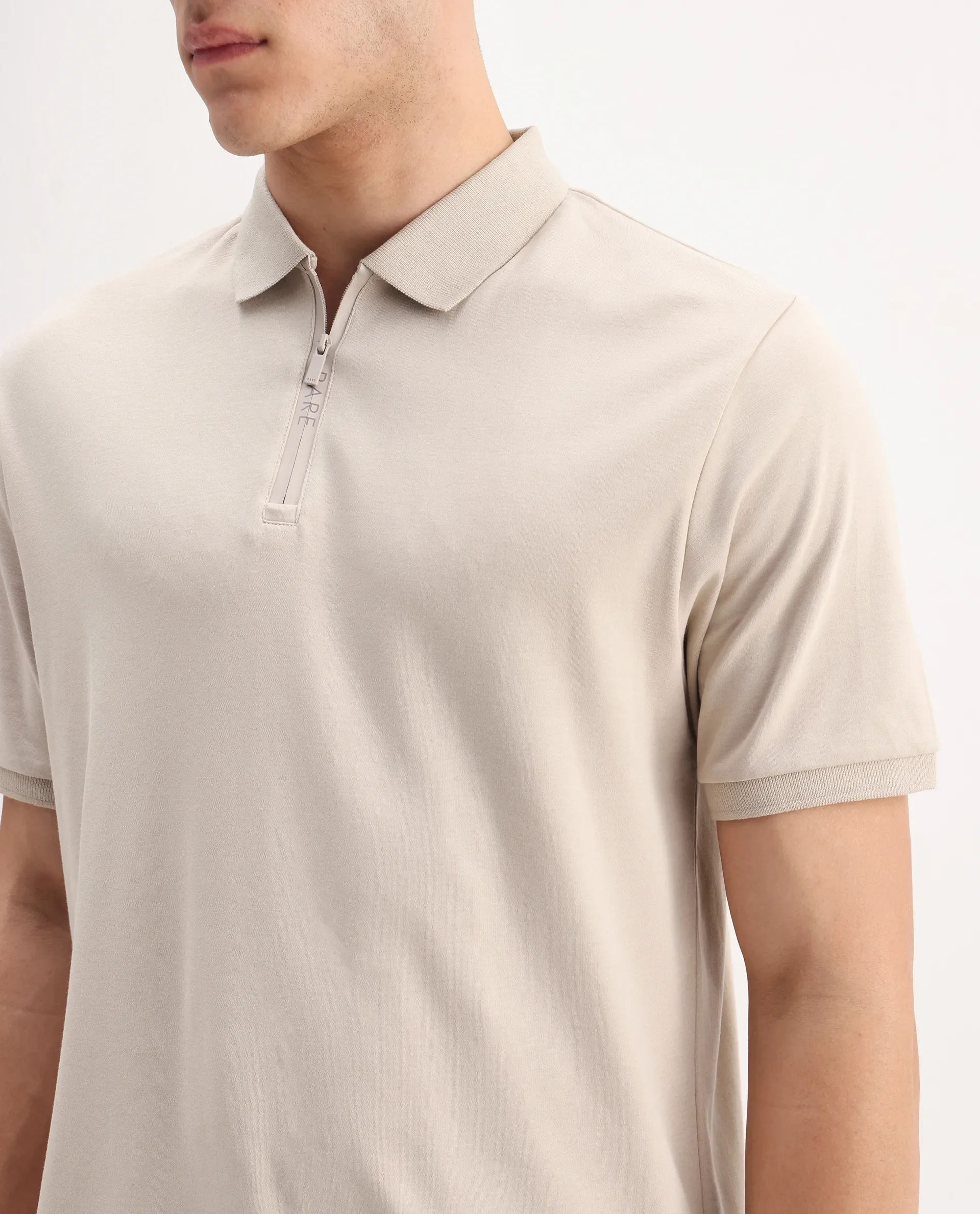 Rare Rabbit Men's Holit Dusky Beige Cotton Plain Regular Fit Half Sleeve Polo - Image 5