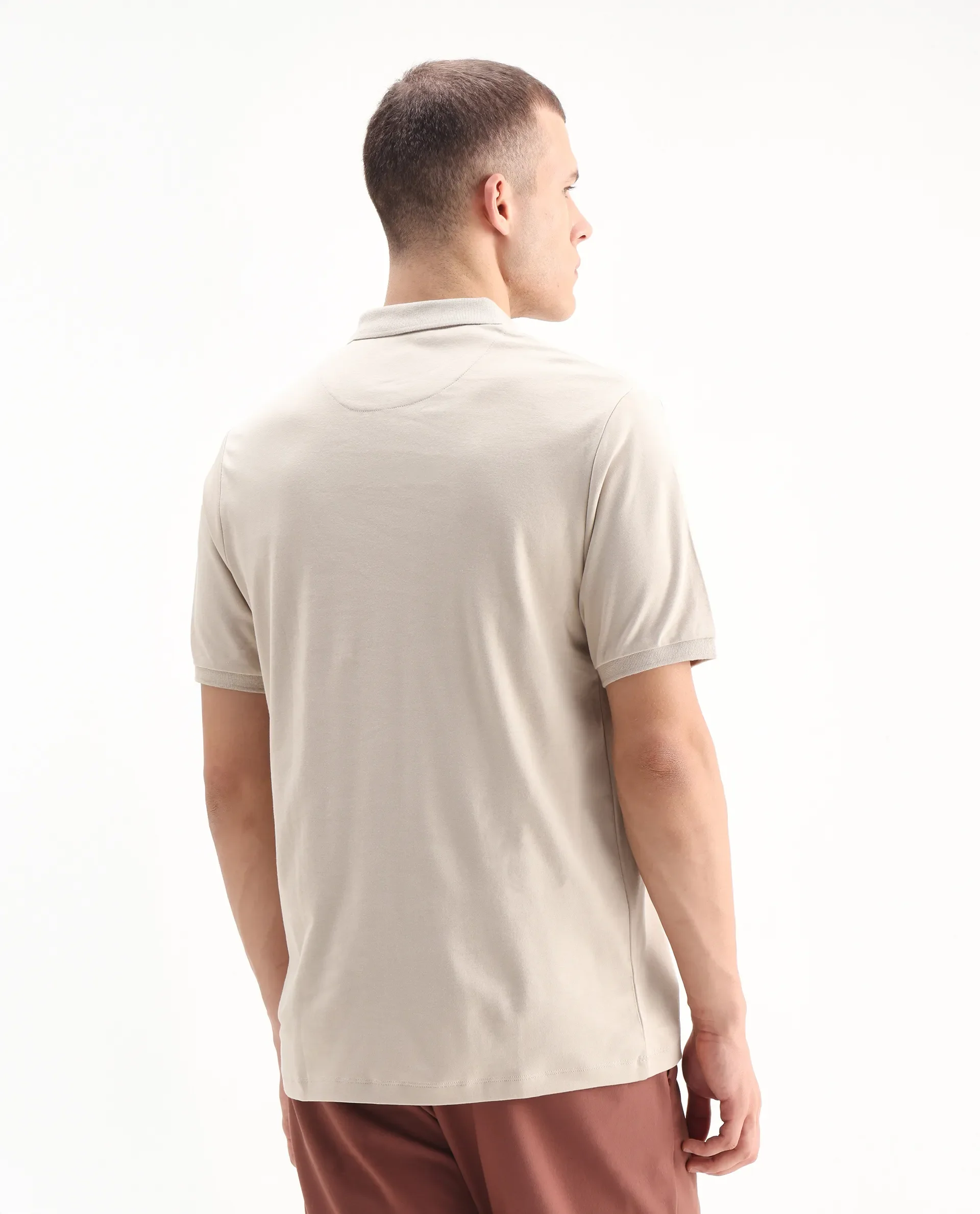 Rare Rabbit Men's Holit Dusky Beige Cotton Plain Regular Fit Half Sleeve Polo - Image 8