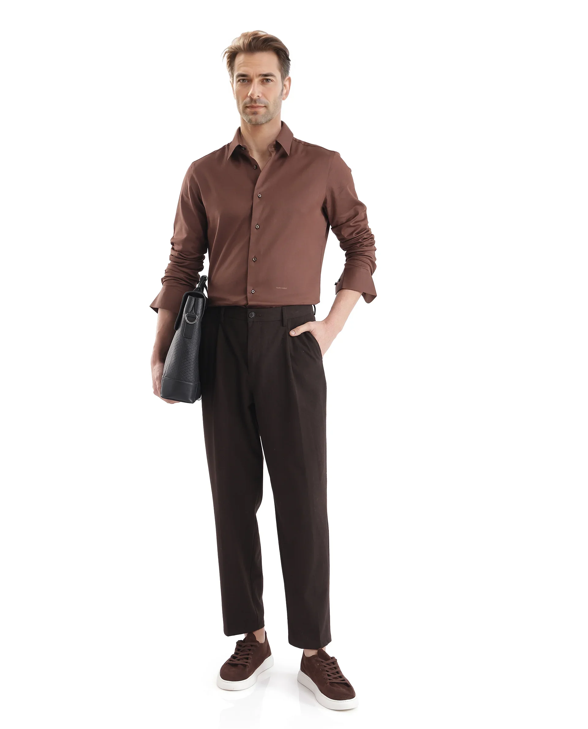 Rare Rabbit Men's Holla-25 Brown Cotton Blend Plain Regular Fit Full Sleeve Collared Shirt - Image 2