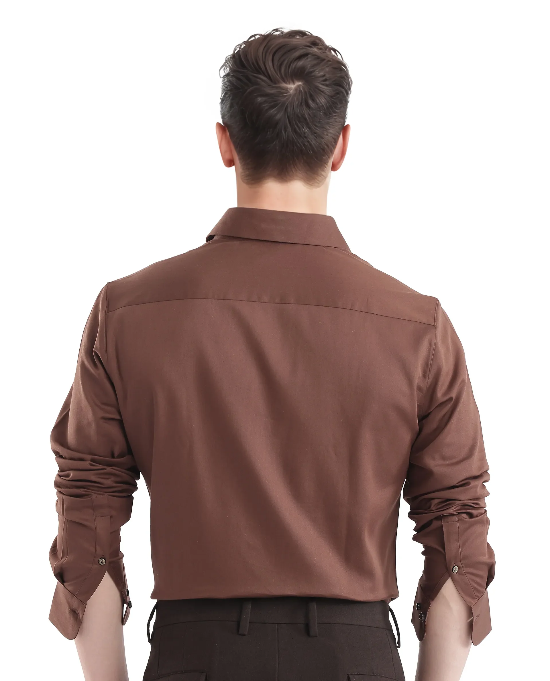 Rare Rabbit Men's Holla-25 Brown Cotton Blend Plain Regular Fit Full Sleeve Collared Shirt - Image 4