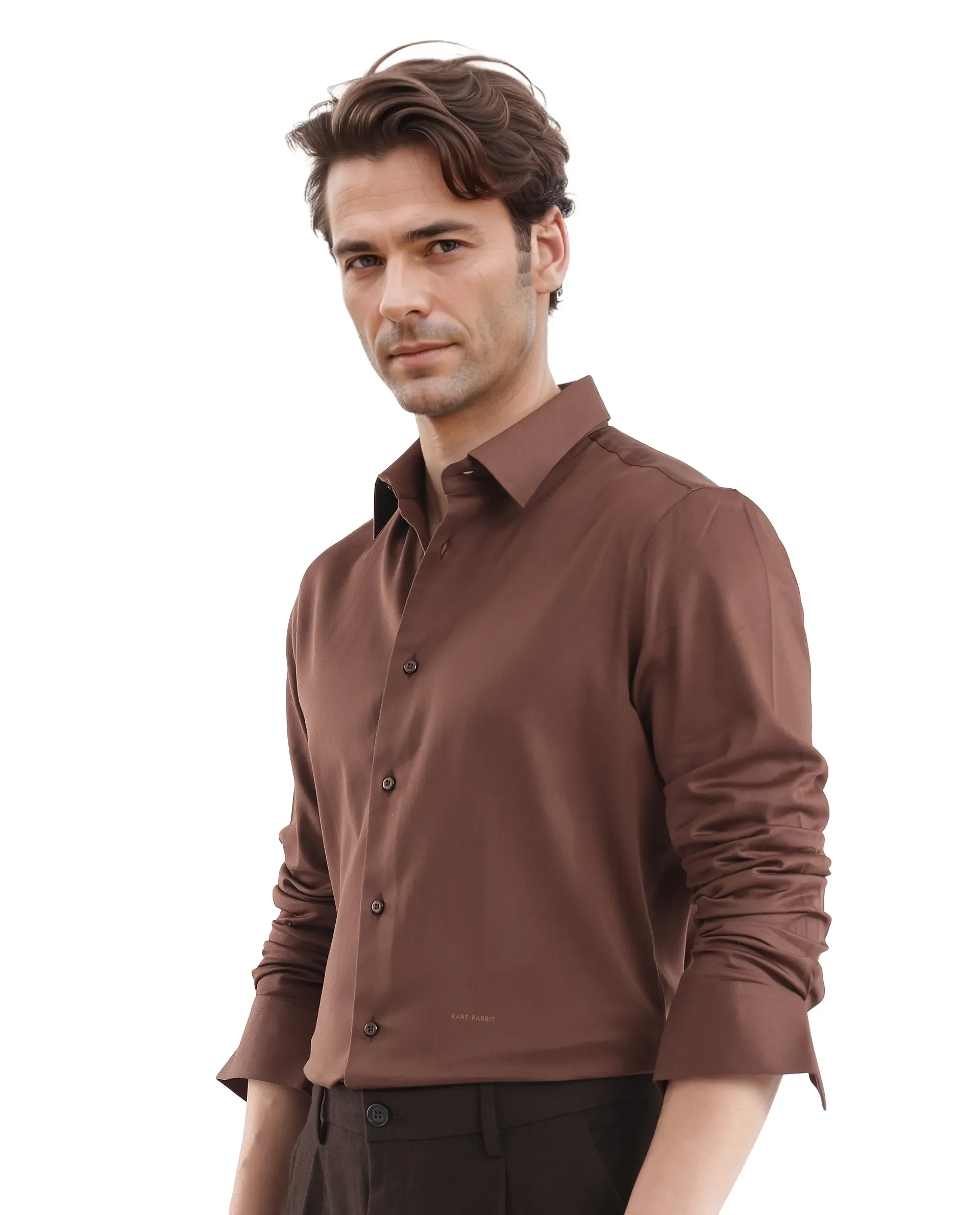 Rare Rabbit Men's Holla-25 Brown Cotton Blend Plain Regular Fit Full Sleeve Collared Shirt - Image 6
