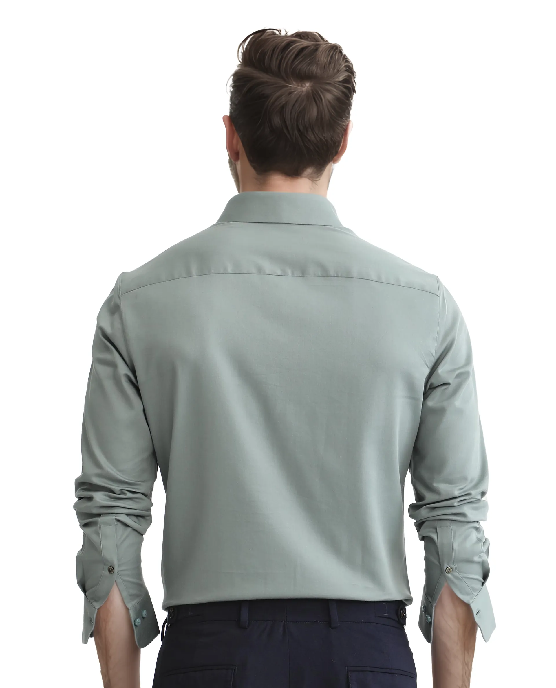 Rare Rabbit Men's Holla-25 Dusky Green Cotton Blend Plain Regular Fit Full Sleeve Collared Shirt - Image 7