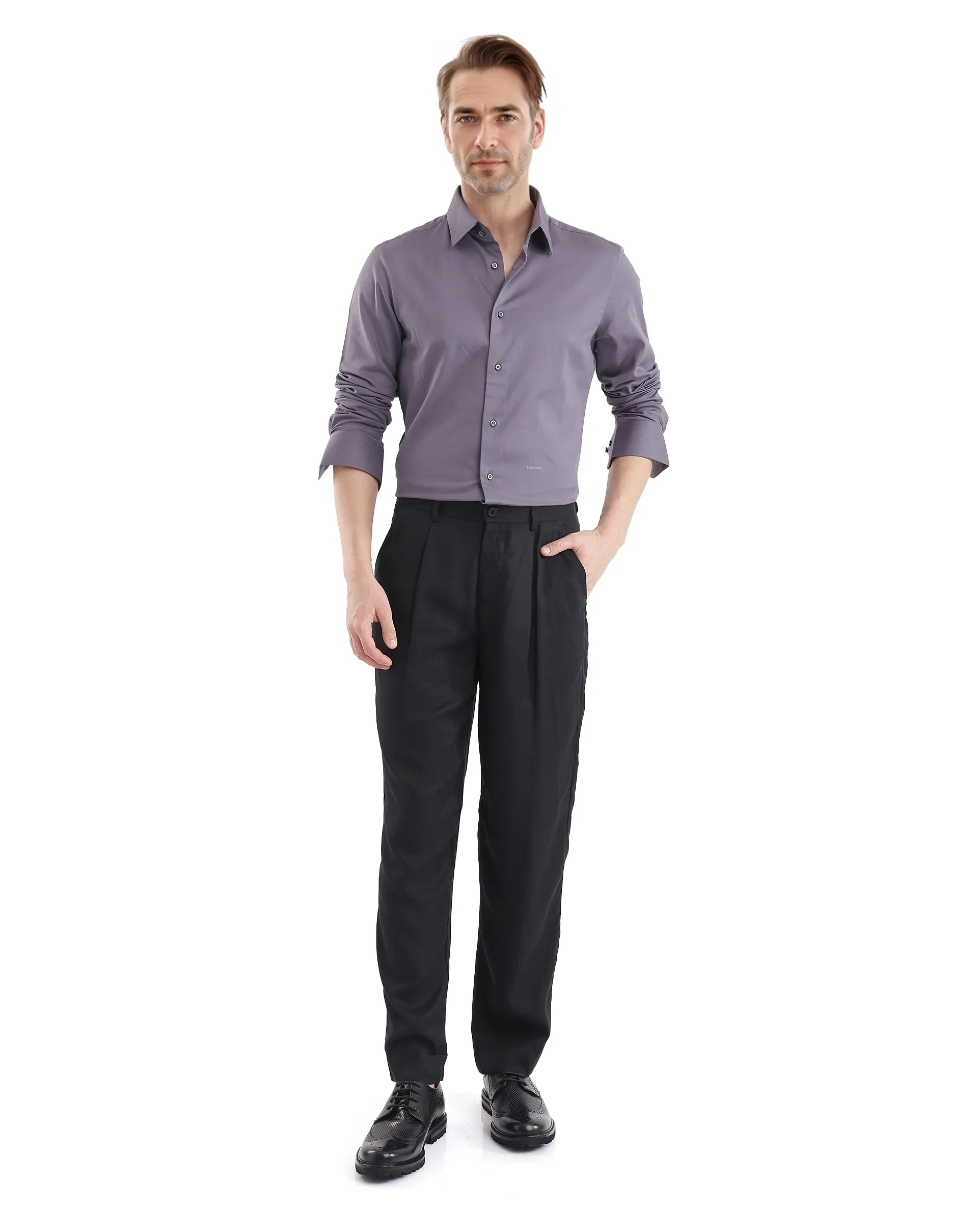 Rare Rabbit Men's Holla-25 Dusky Purple Cotton Blend Plain Regular Fit Full Sleeve Collared Shirt - Image 2
