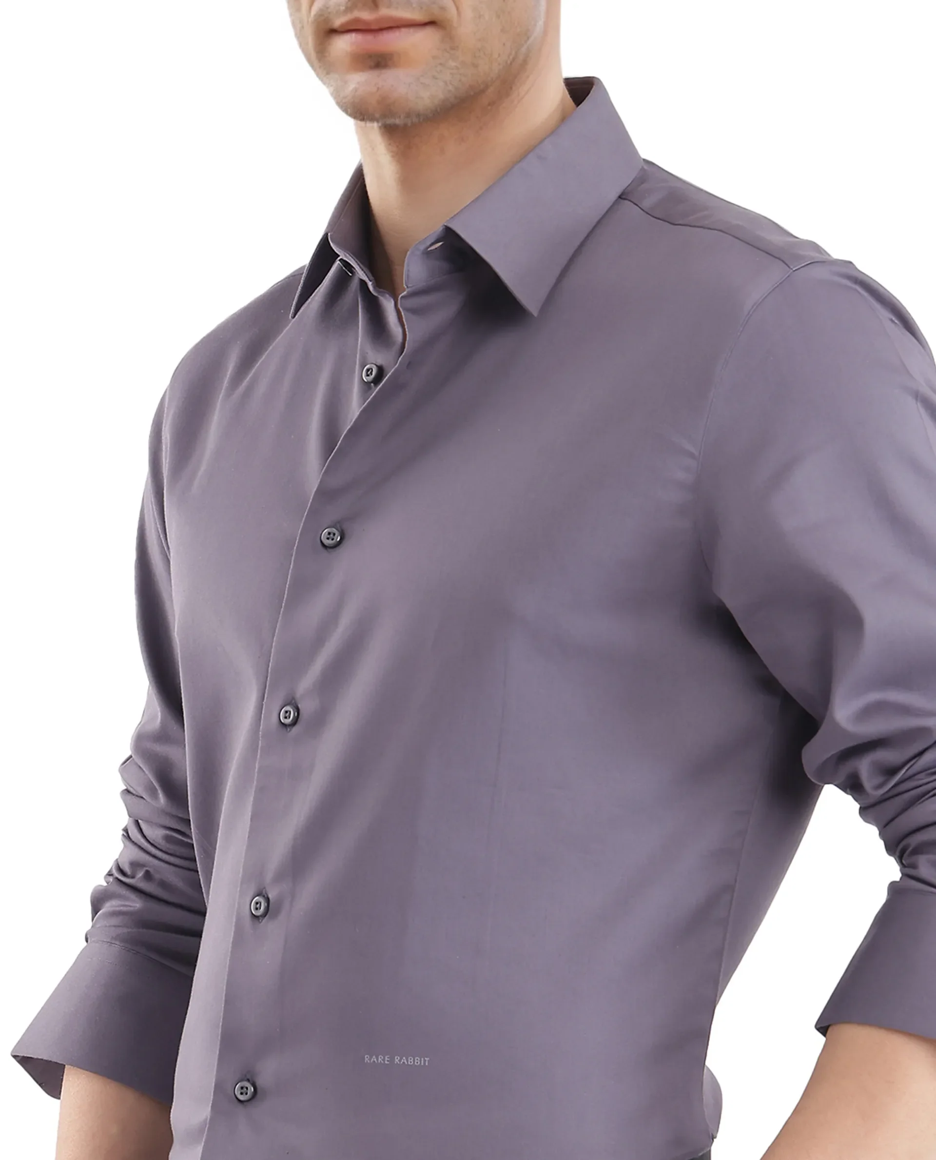 Rare Rabbit Men's Holla-25 Dusky Purple Cotton Blend Plain Regular Fit Full Sleeve Collared Shirt - Image 3