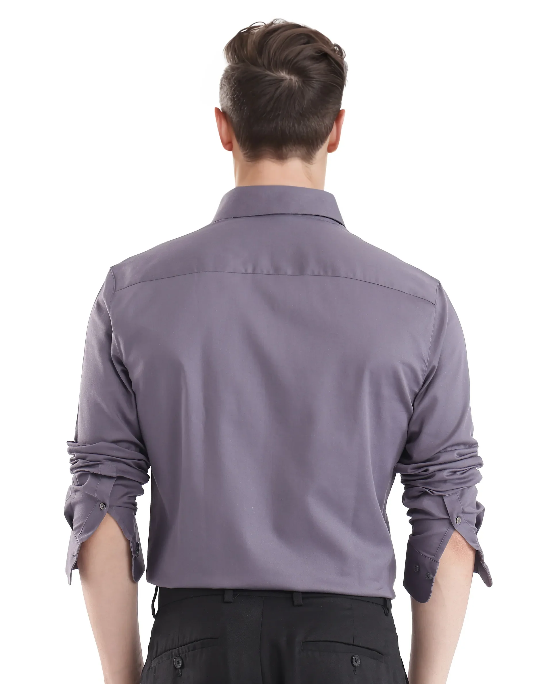 Rare Rabbit Men's Holla-25 Dusky Purple Cotton Blend Plain Regular Fit Full Sleeve Collared Shirt - Image 4