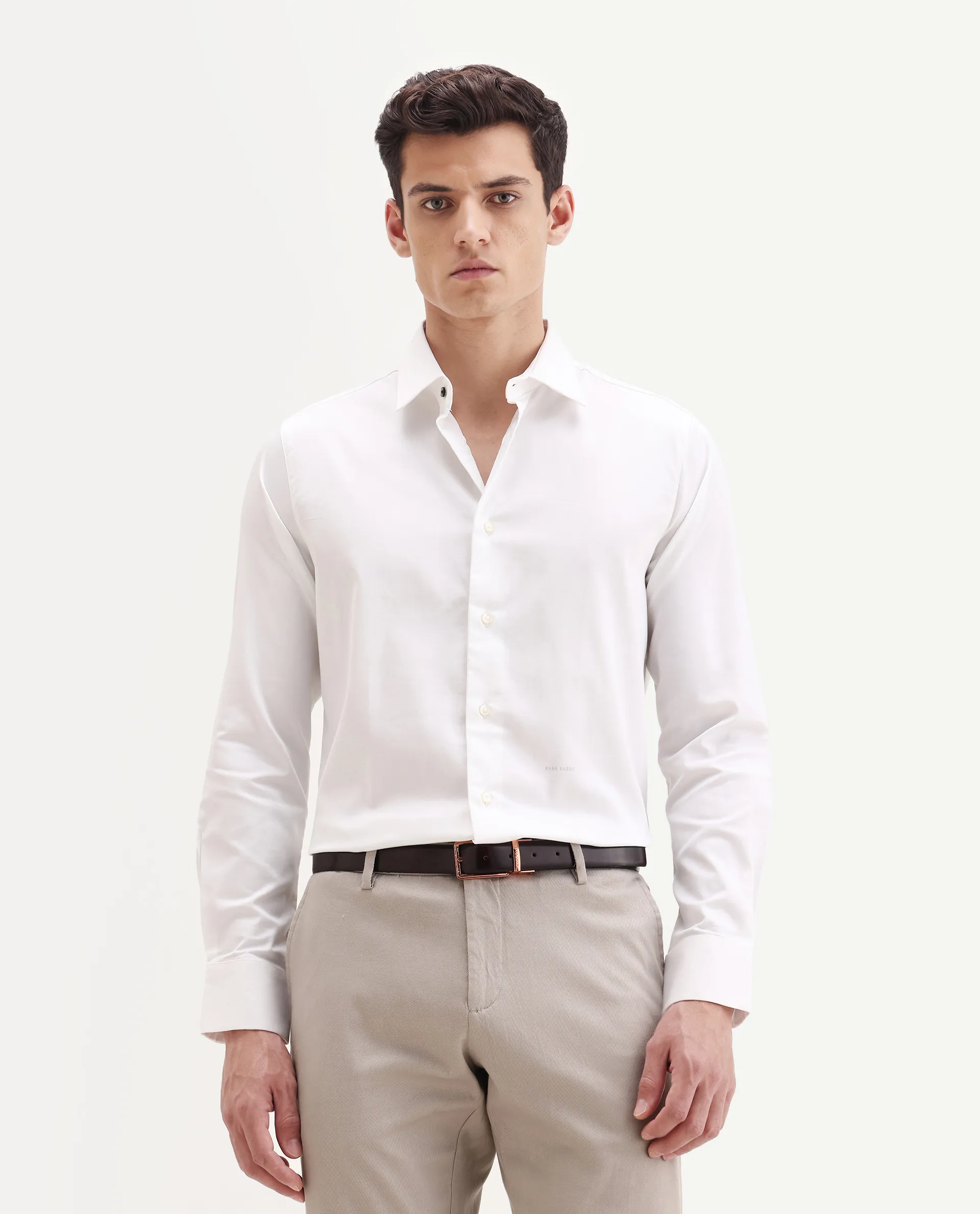 Rare Rabbit Men's Holla-25 White Cotton Blend Plain Regular Fit Full Sleeve Collared Shirt - Image 4