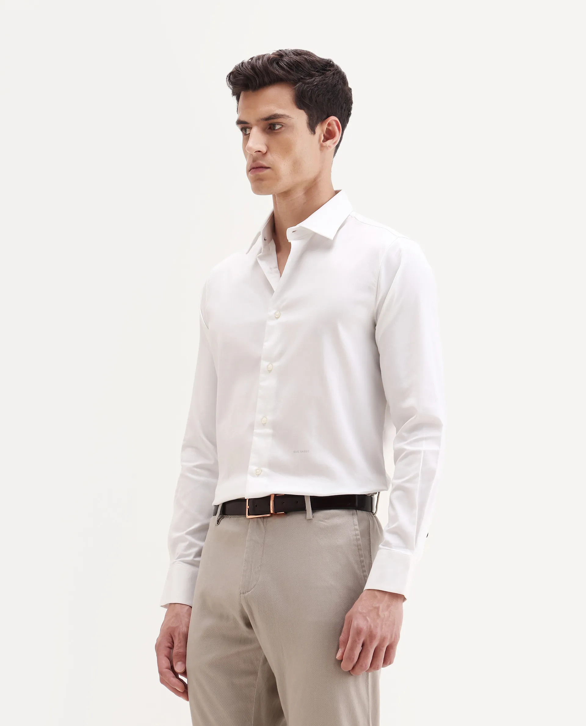 Rare Rabbit Men's Holla-25 White Cotton Blend Plain Regular Fit Full Sleeve Collared Shirt - Image 5