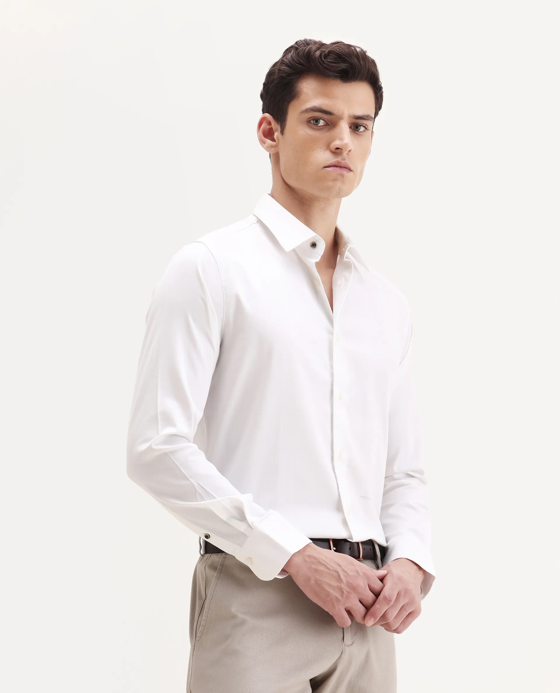Rare Rabbit Men's Holla-25 White Cotton Blend Plain Regular Fit Full Sleeve Collared Shirt - Image 6