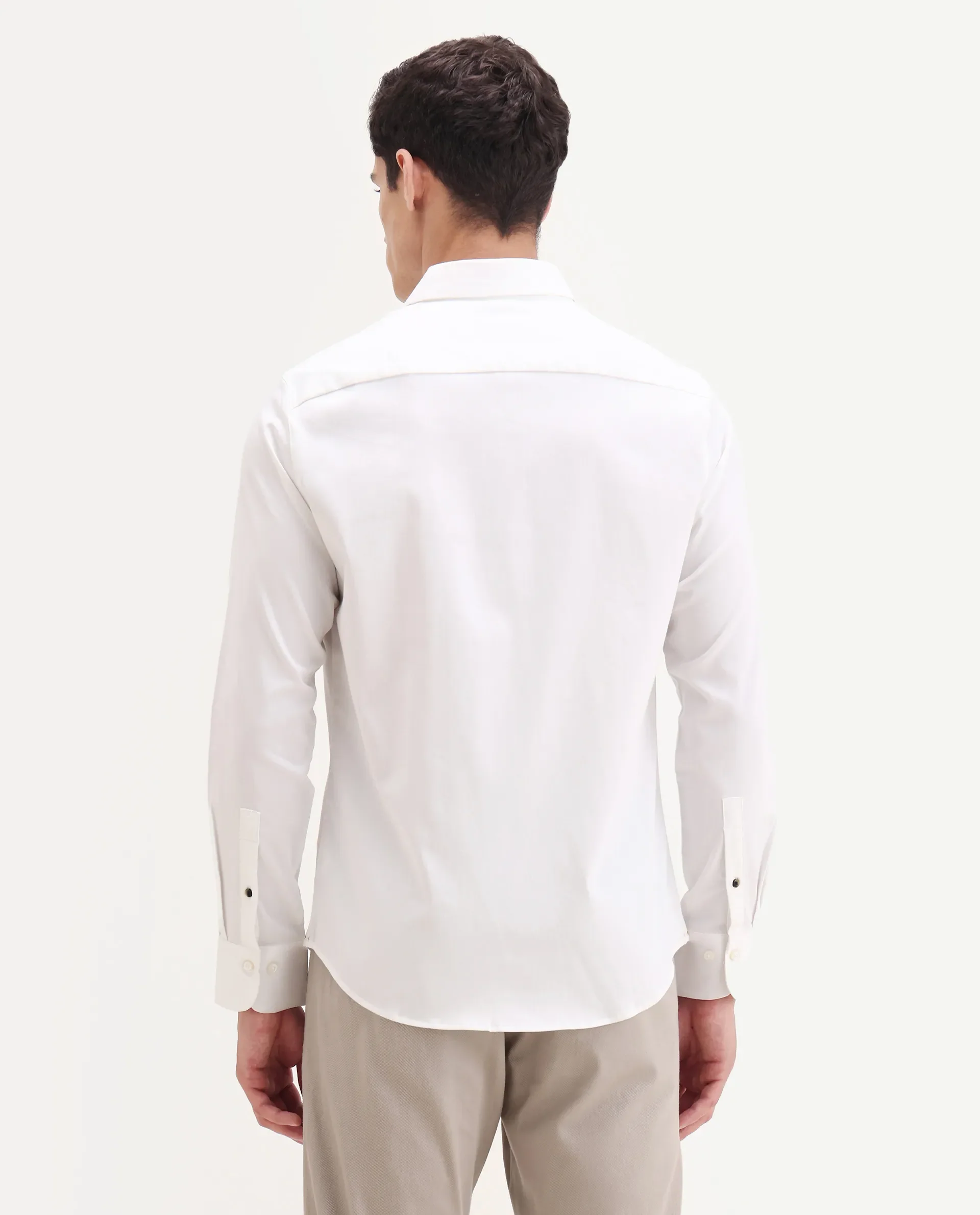 Rare Rabbit Men's Holla-25 White Cotton Blend Plain Regular Fit Full Sleeve Collared Shirt - Image 8
